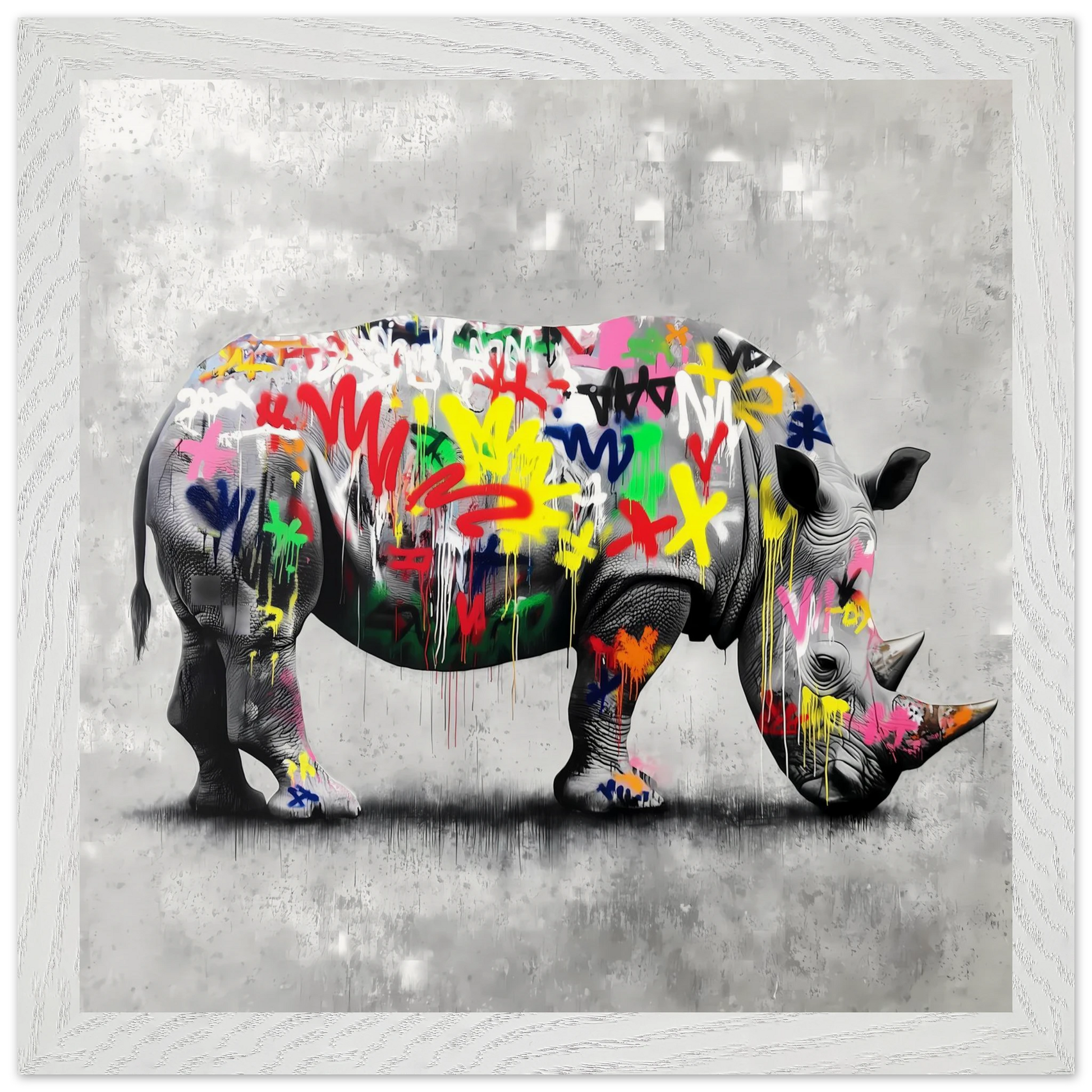 Rhinocéros Bombé — tableau encadré bois — vue 11 — art mural STNCL