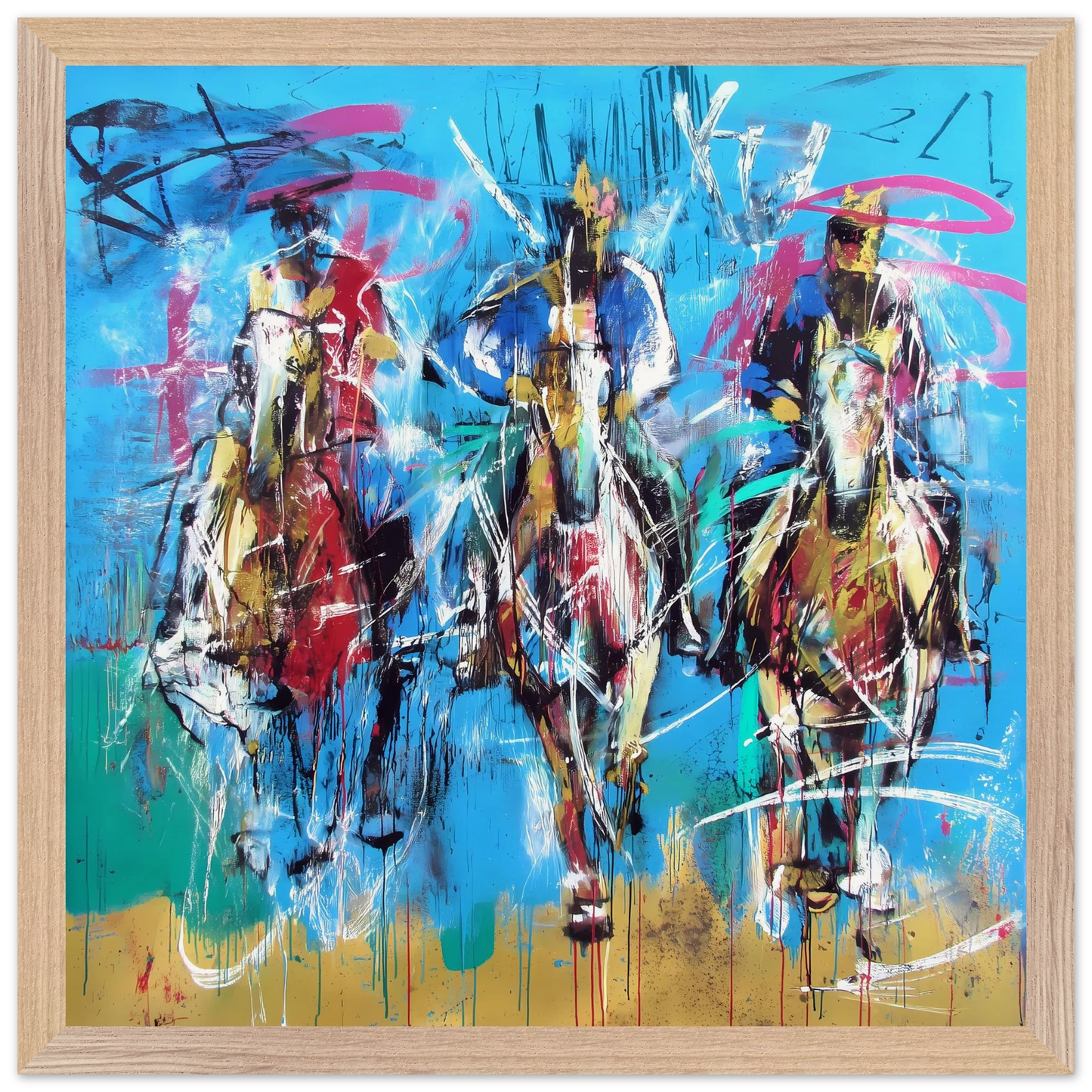 Trois Cavaliers — tableau encadré bois — vue 4 — art mural STNCL