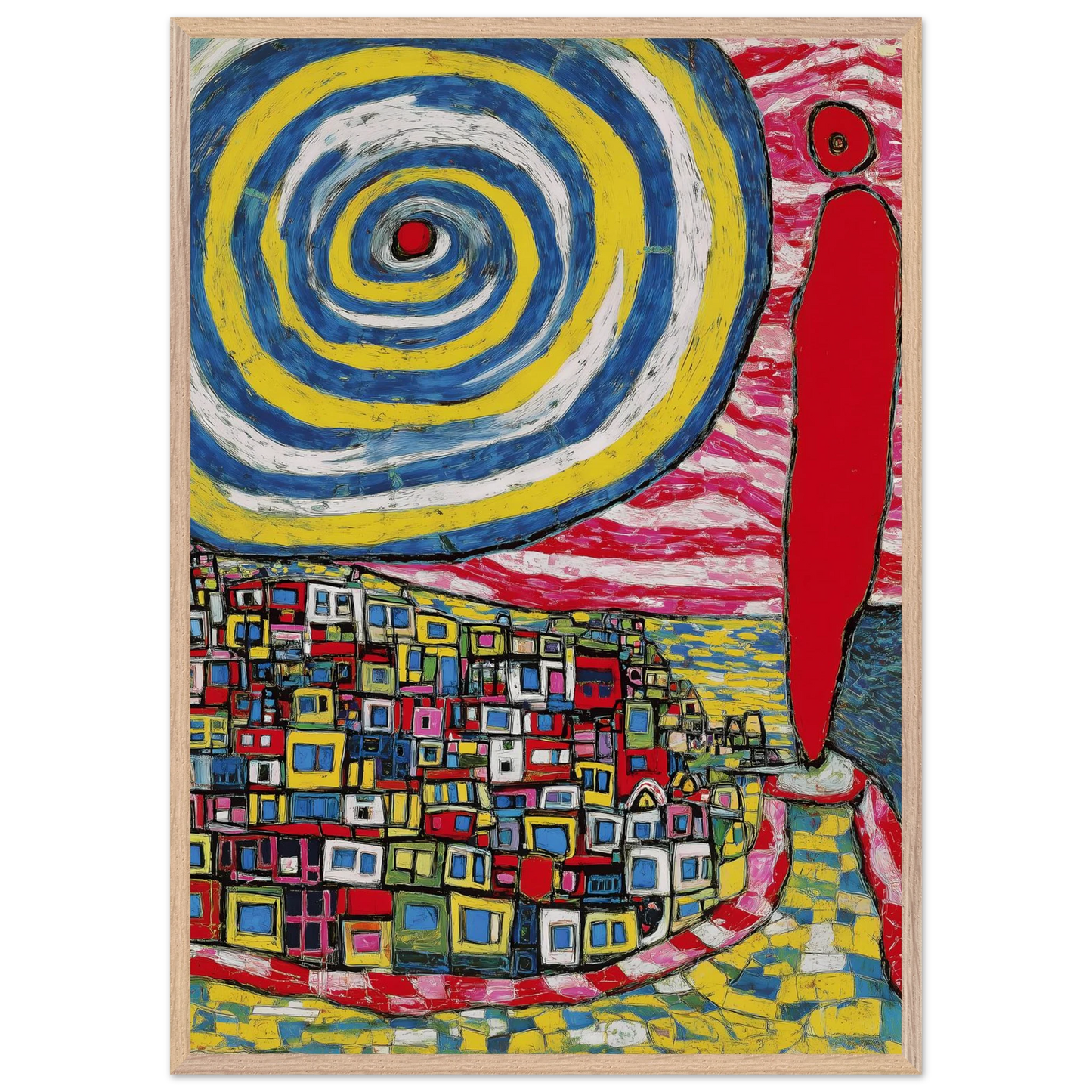 La Spirale et les Maisons — tableau encadré bois — vue 6 — art mural STNCL