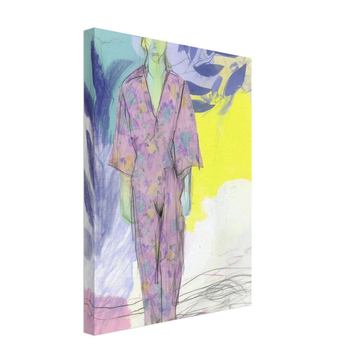 Kimono Fleuri sous les Feuilles — tableau sur toile — vue 4 — art mural STNCL