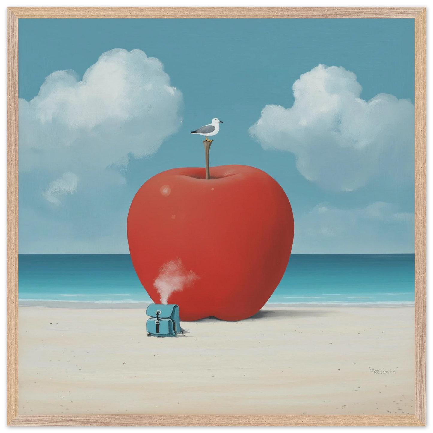 La Pomme et la Mouette — tableau encadré bois — vue 3 — art mural STNCL