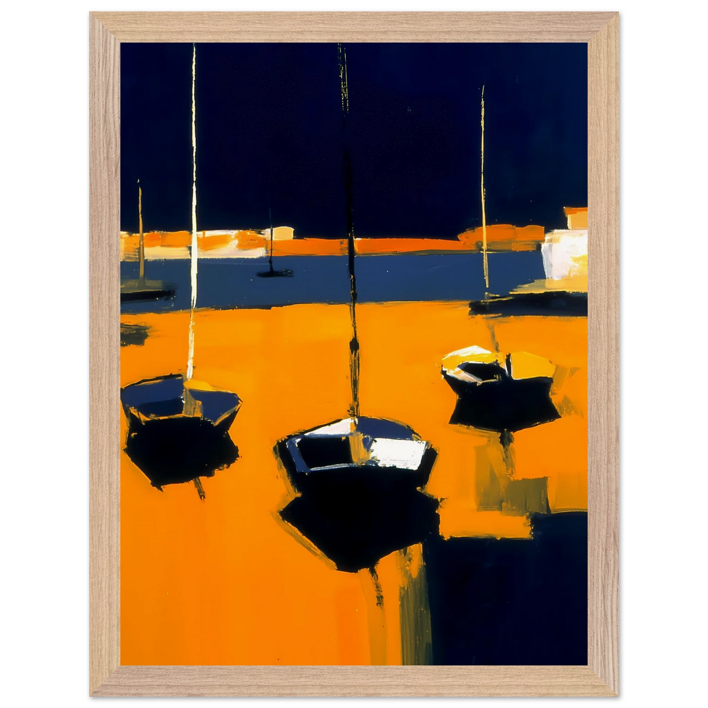 Barques au Soleil Couchant — tableau encadré bois — vue 12 — art mural STNCL