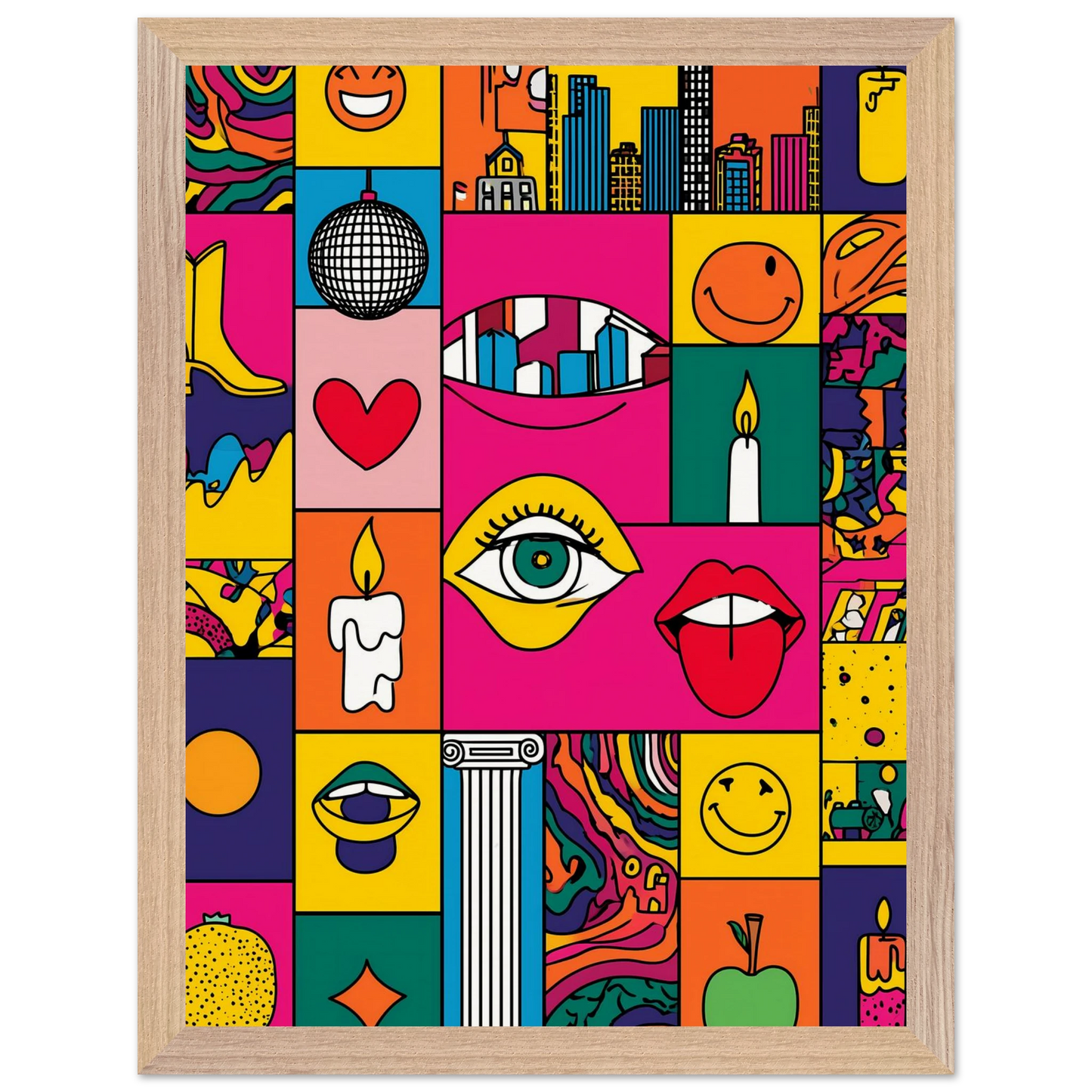 Icônes en Grille — tableau encadre bois — vue 12 — art mural STNCL
