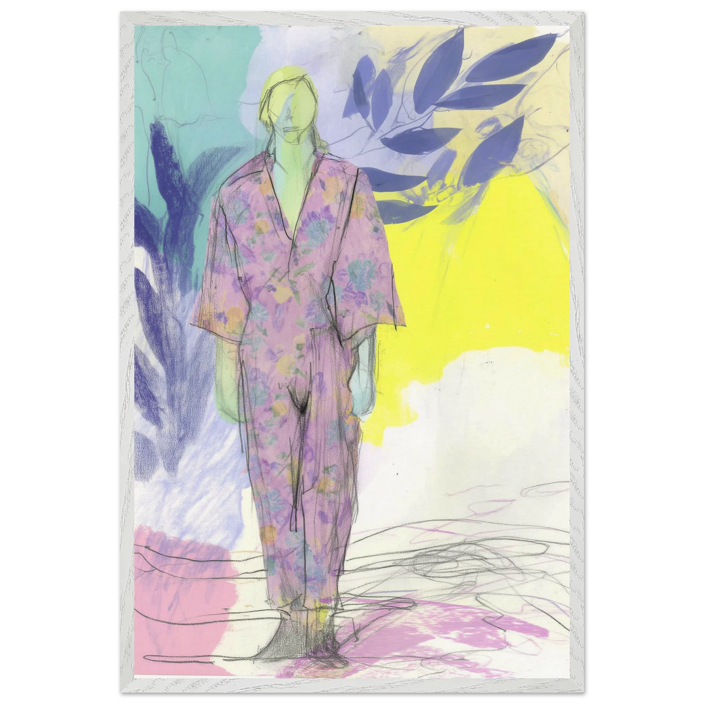Kimono Fleuri sous les Feuilles — tableau encadré bois — vue 8 — art mural STNCL