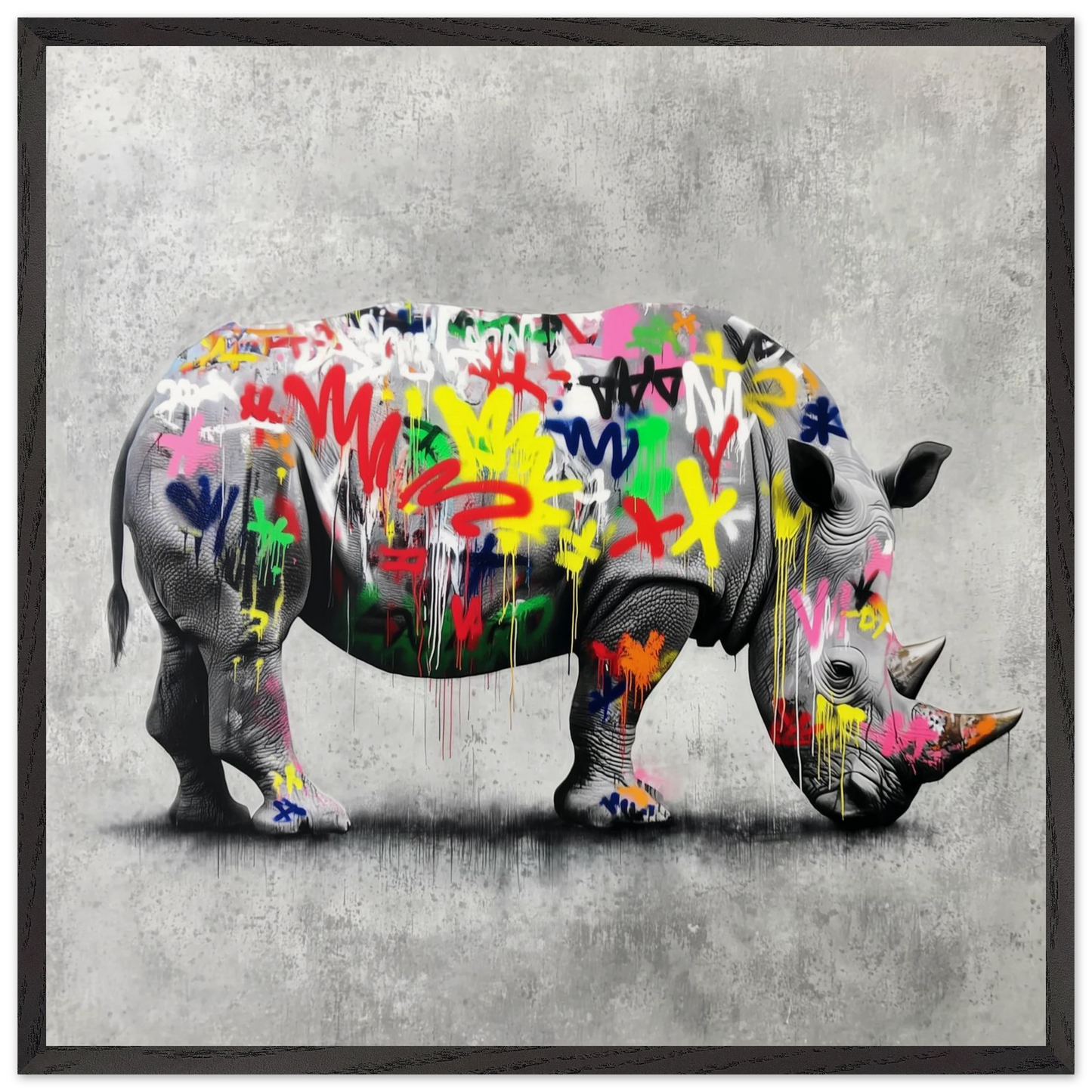 Rhinocéros aux Mille Couleurs — tableau encadré bois — art mural STNCL