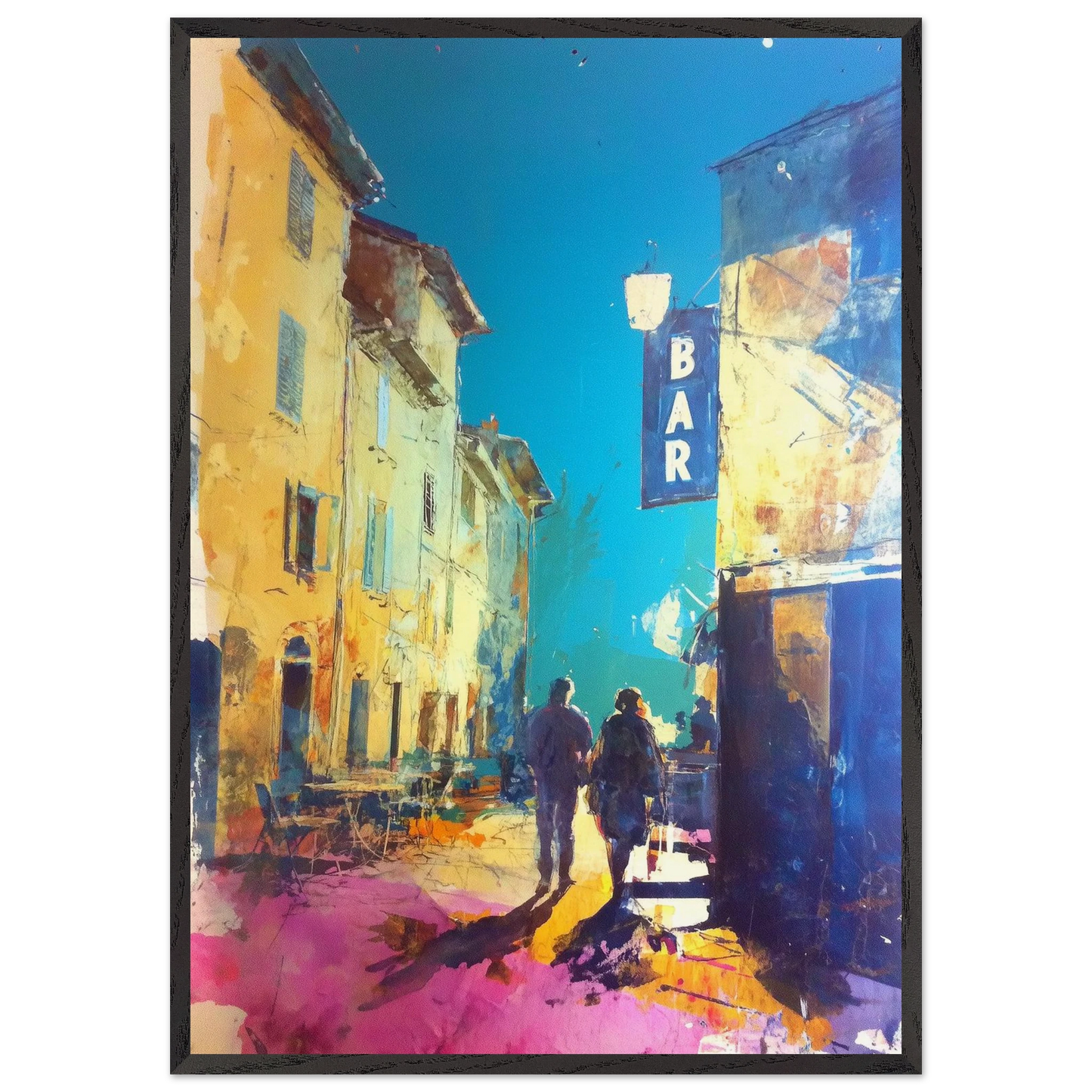 Couple au Bar Provençal — tableau encadré bois — art mural STNCL