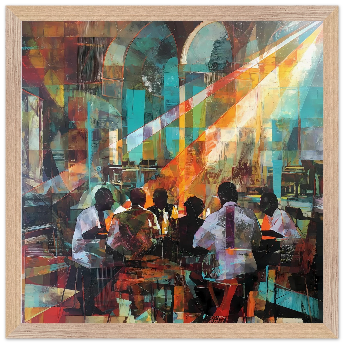 Rencontre au Café — tableau encadre bois — vue 4 — art mural STNCL
