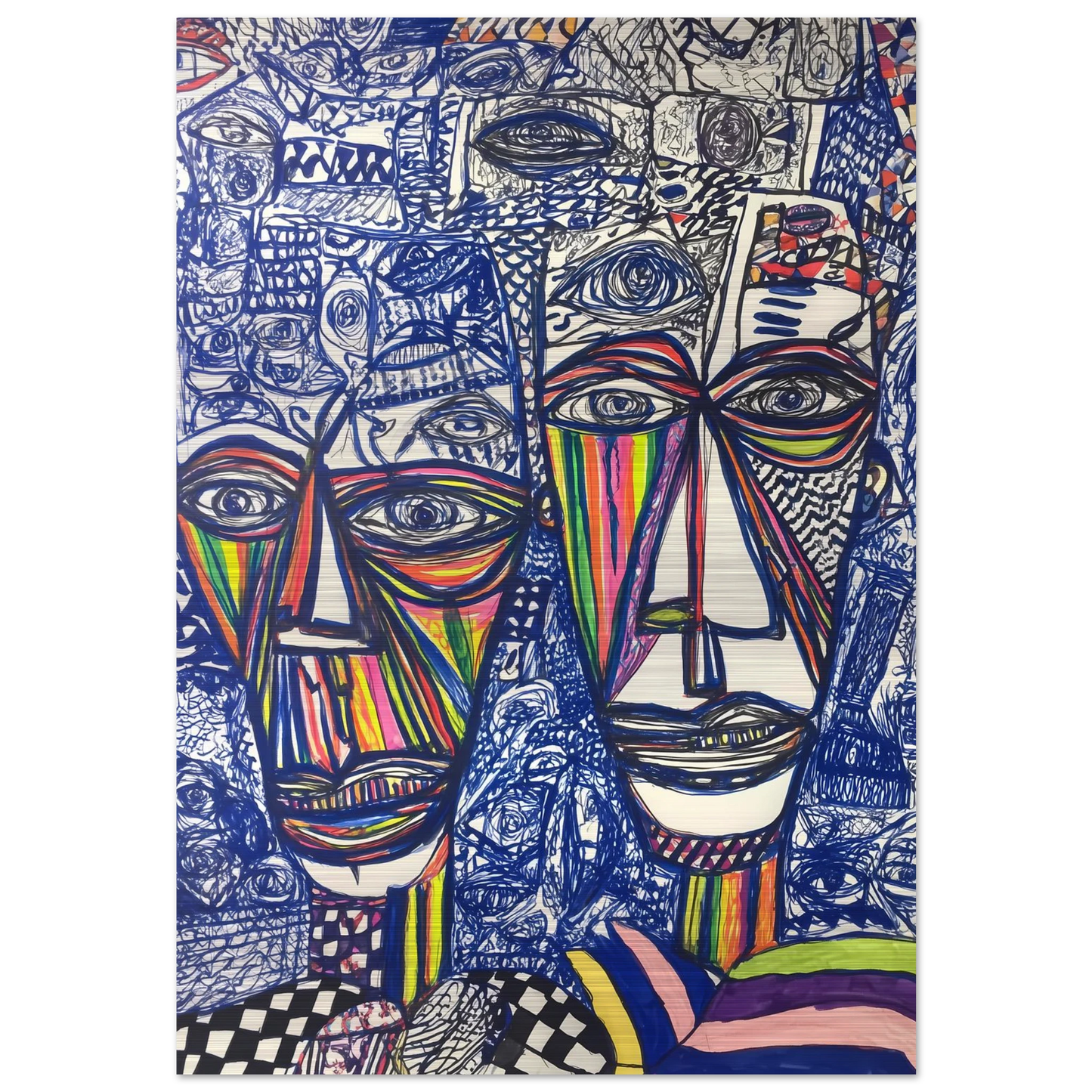 Deux Visages au Feutre — tableau aluminium — art mural STNCL