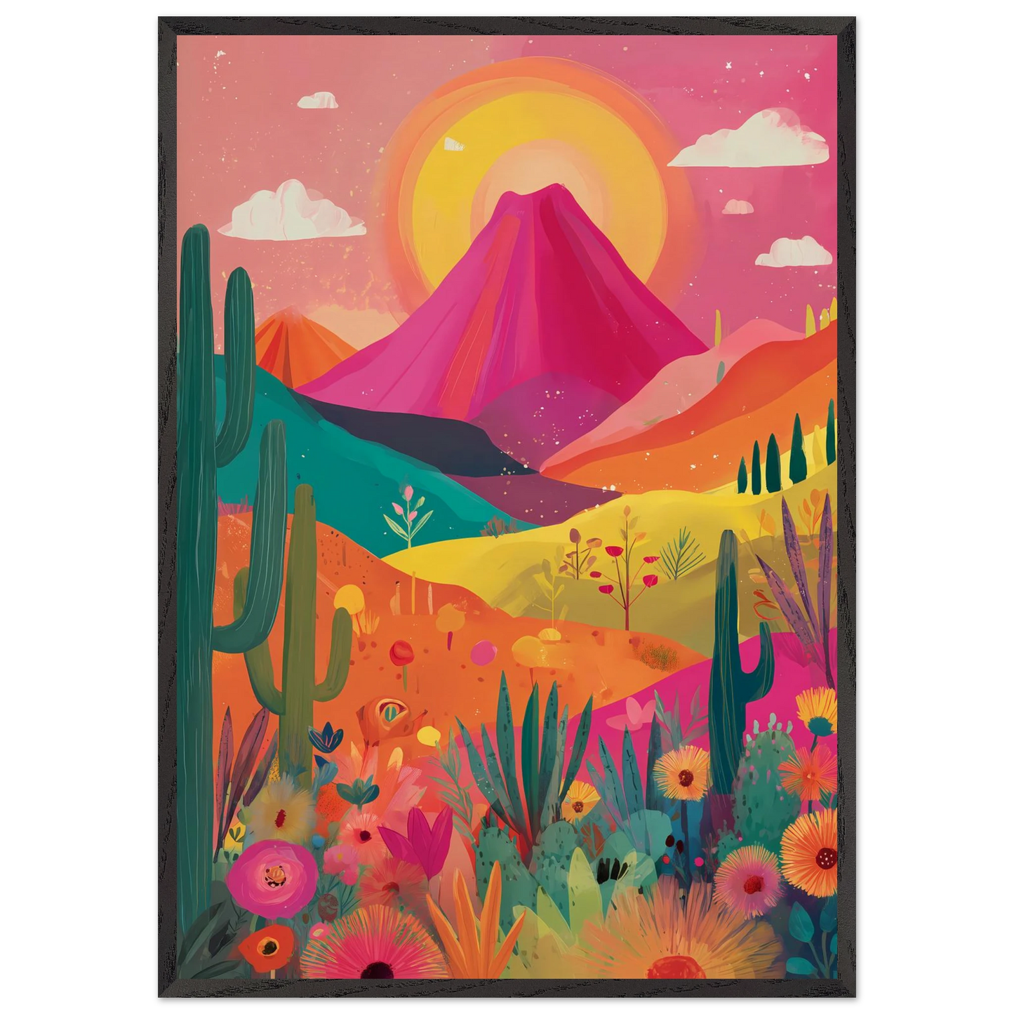 Volcan Fleuri — tableau encadre bois — art mural STNCL