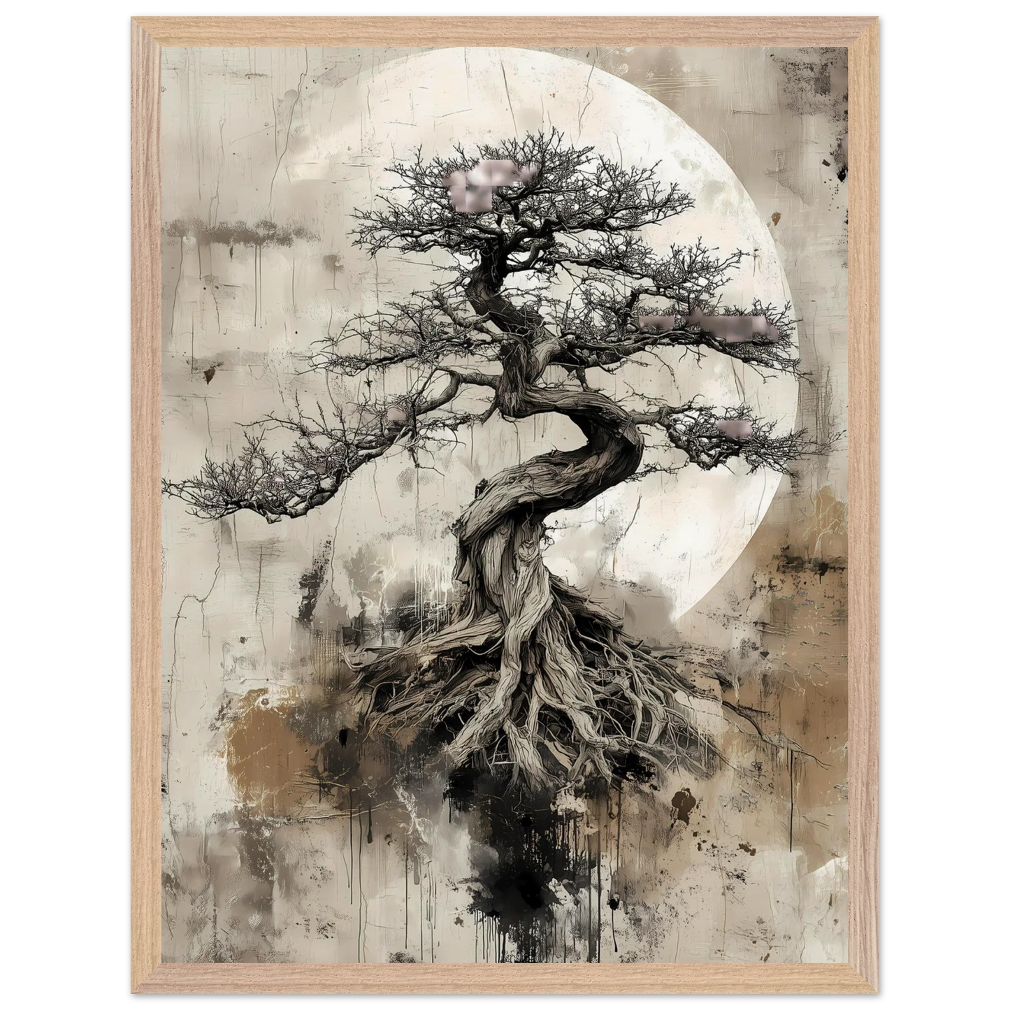 Bonsaï sous la Lune — tableau encadre bois — vue 3 — art mural STNCL