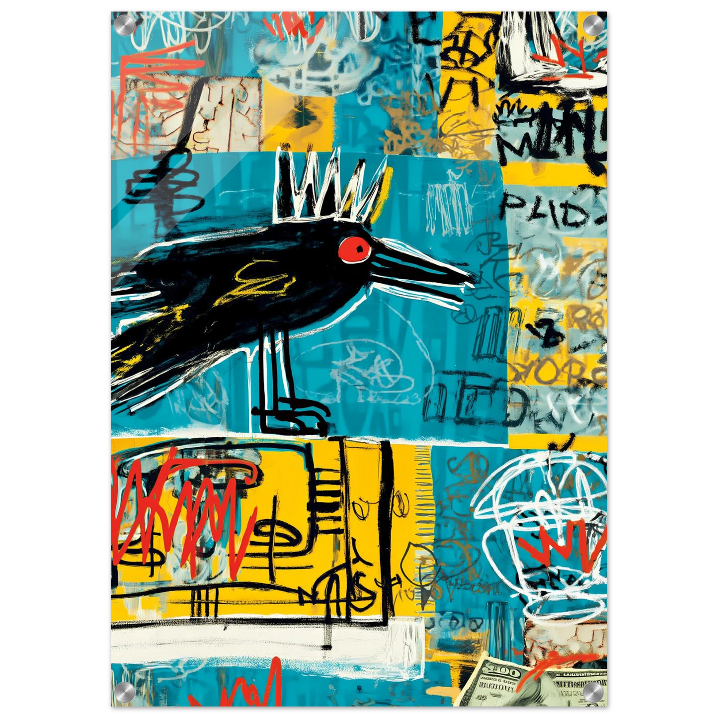 Corbeau Couronné — tableau plexiglas — vue 2 — art mural STNCL