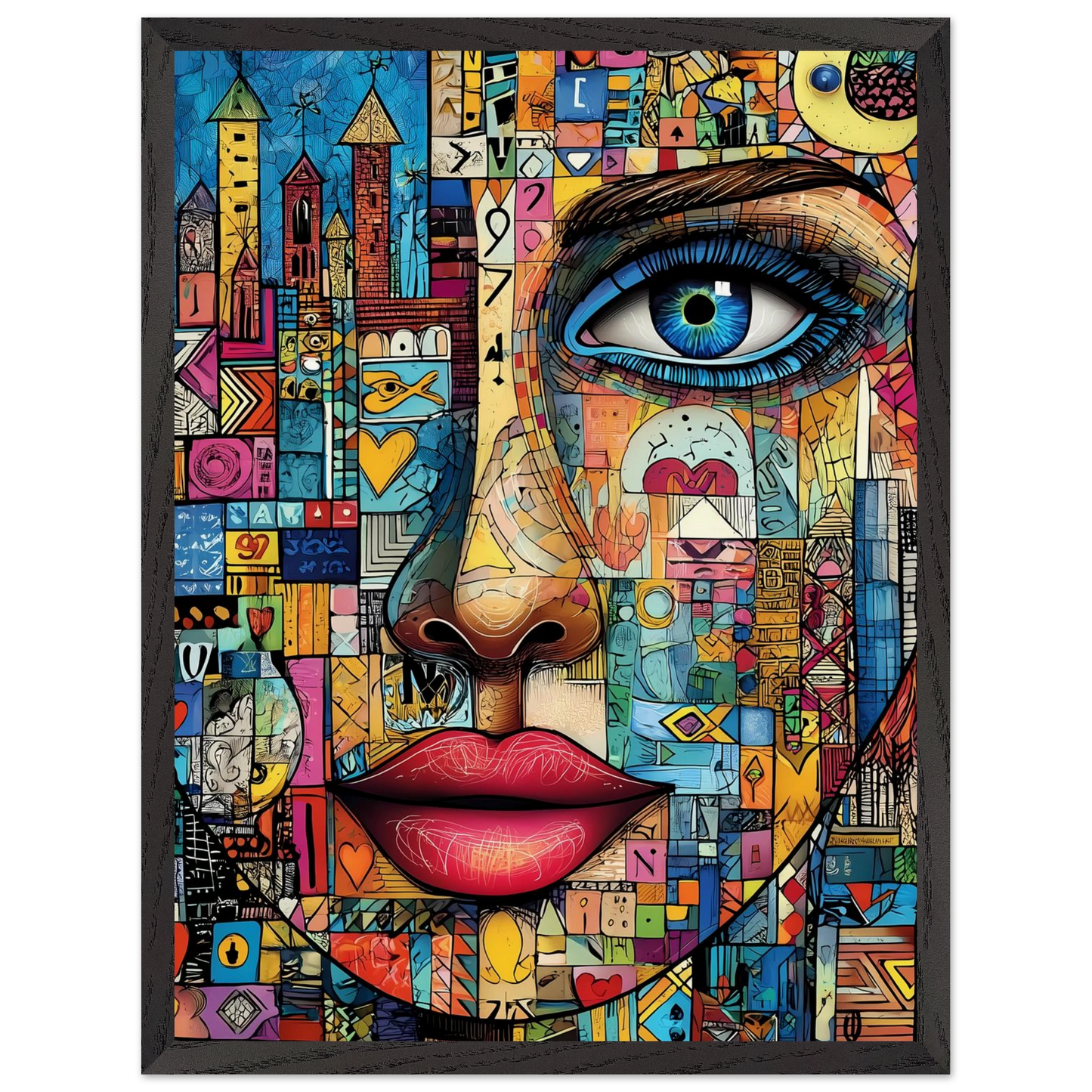 Visage Mosaïque — tableau encadré bois — vue 15 — art mural STNCL