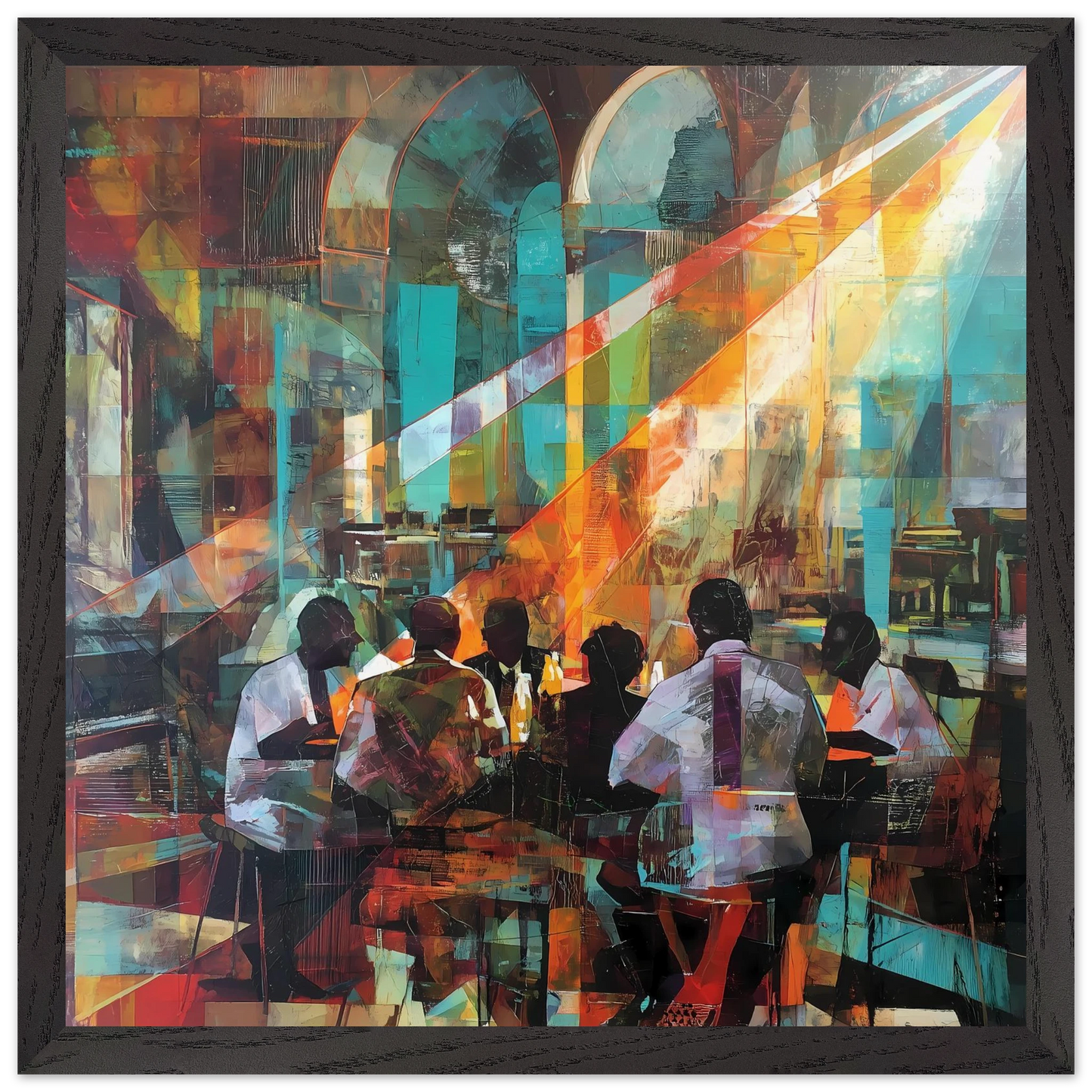 Rencontre au Café — tableau encadre bois — vue 6 — art mural STNCL