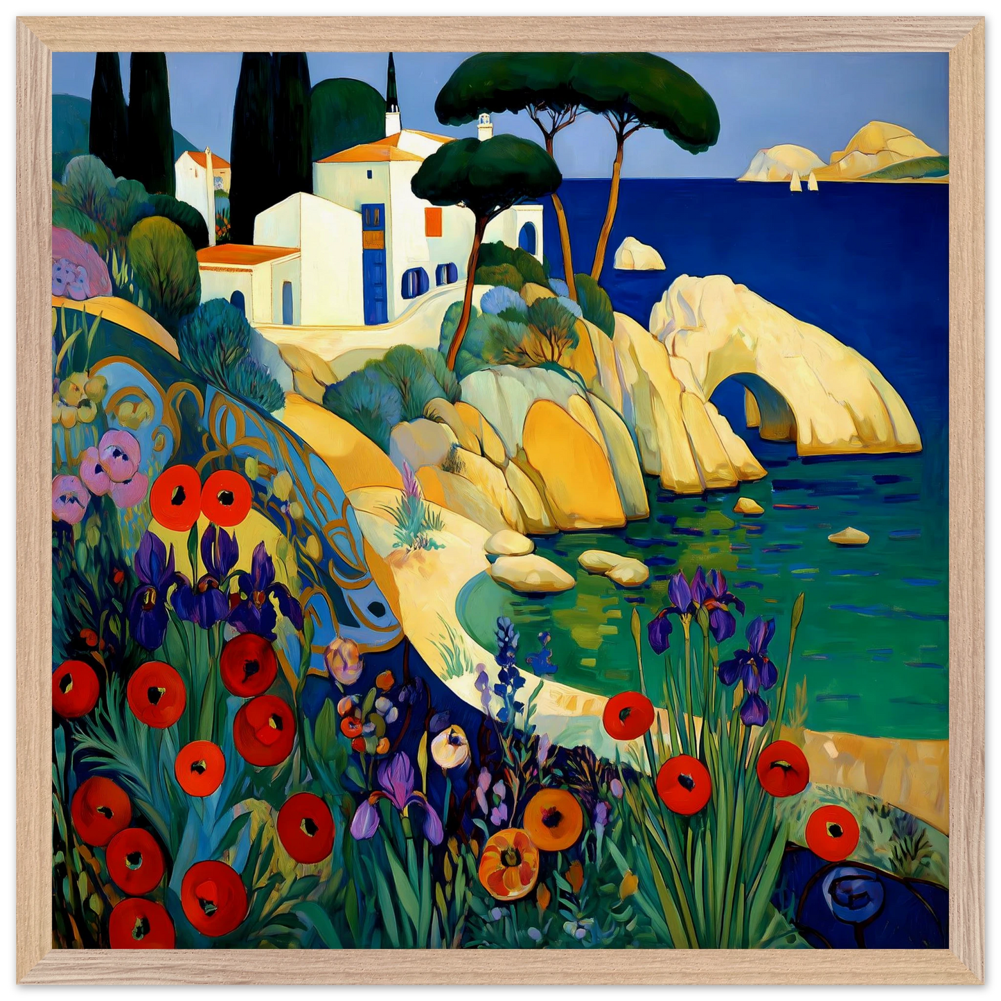 La Crique aux Coquelicots — tableau encadré bois — vue 3 — art mural STNCL