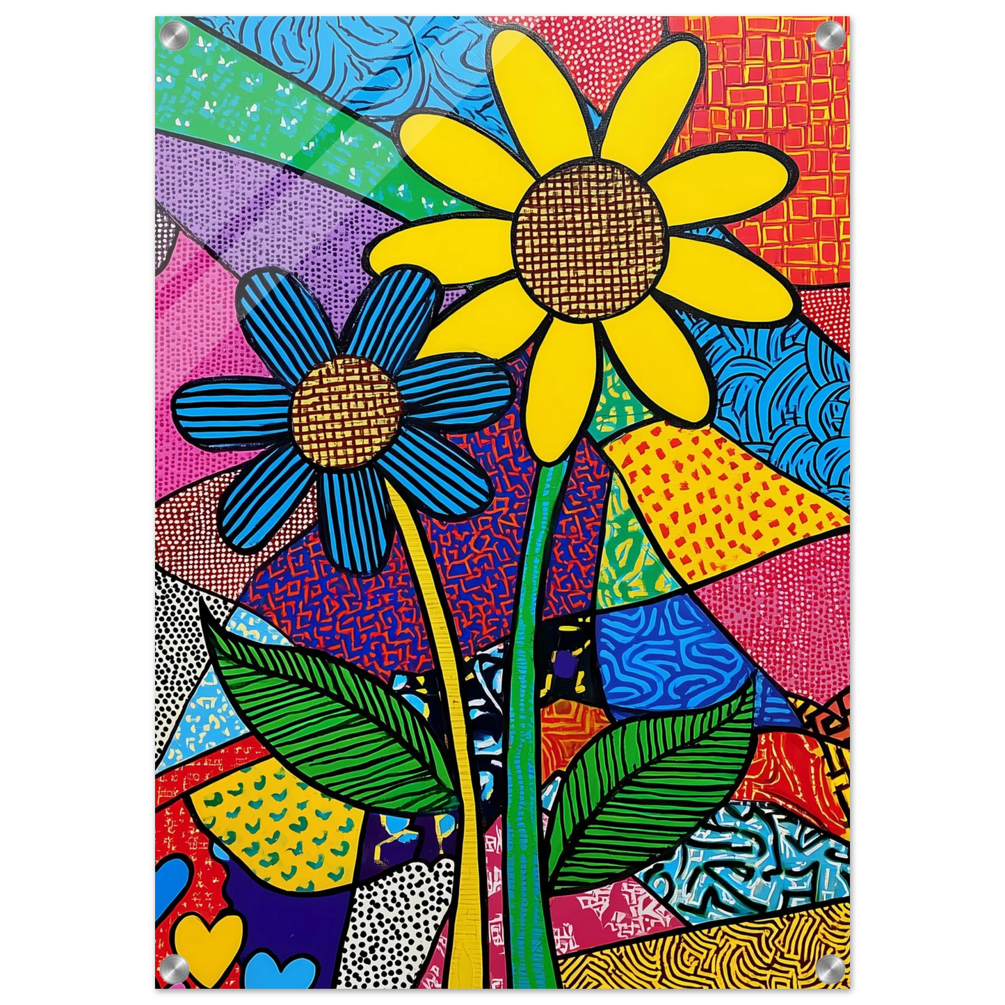 Deux Fleurs en Fête — tableau plexiglas — vue 2 — art mural STNCL