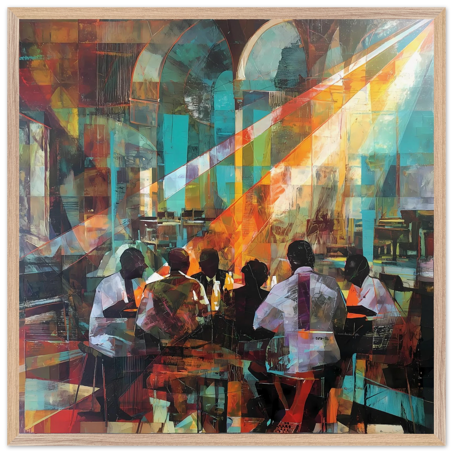 Rencontre au Café — tableau encadre bois — vue 10 — art mural STNCL
