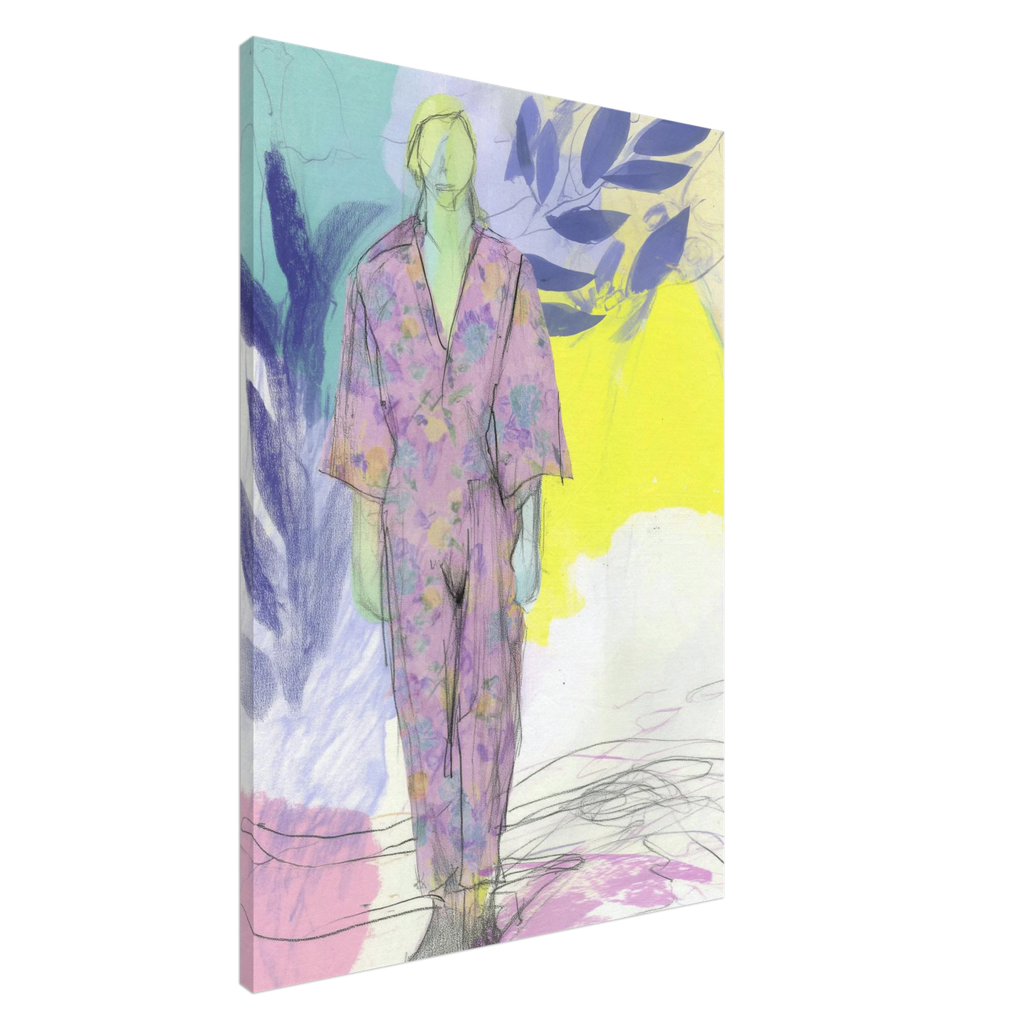 Kimono Fleuri sous les Feuilles — tableau sur toile — art mural STNCL