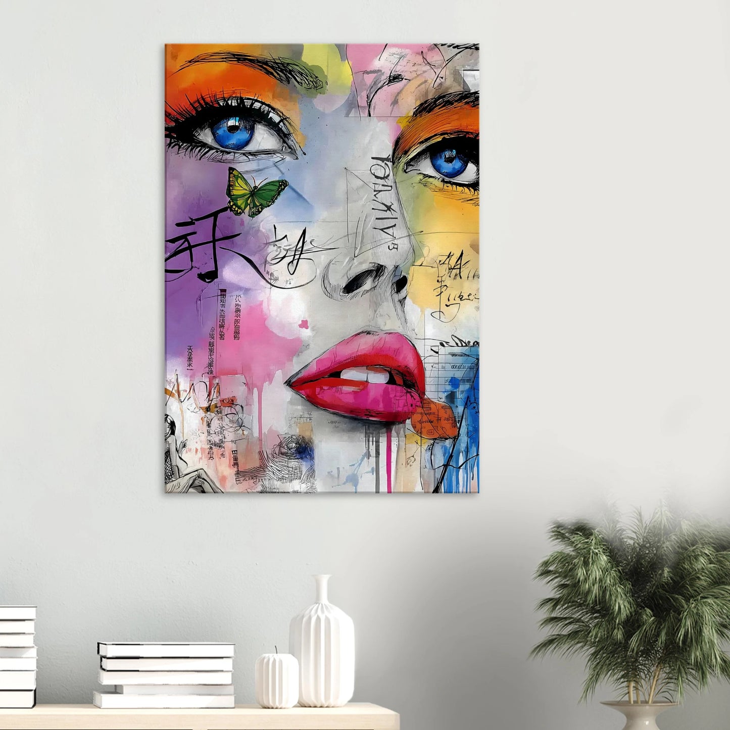 Papillon et Idéogrammes — tableau sur toile — vue 6 — art mural STNCL