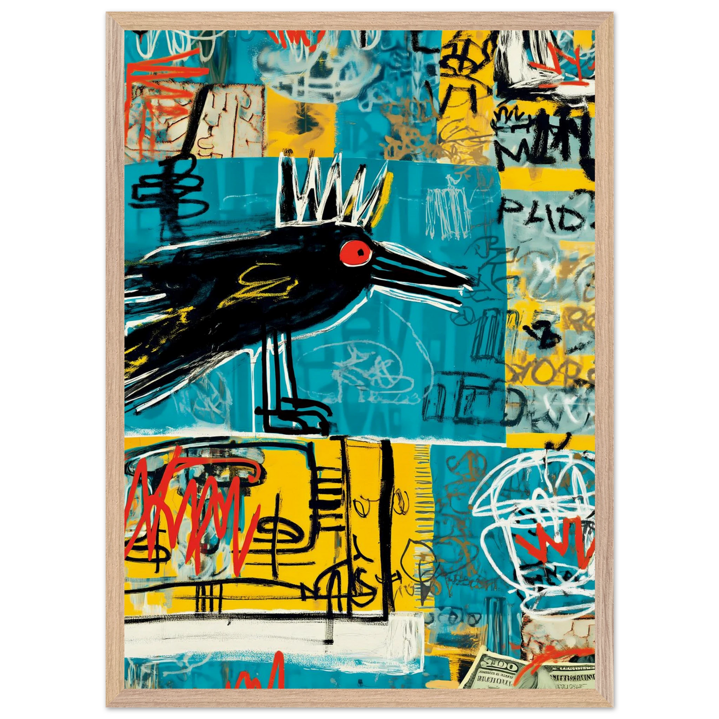 Corbeau Couronné — tableau encadré bois — vue 13 — art mural STNCL