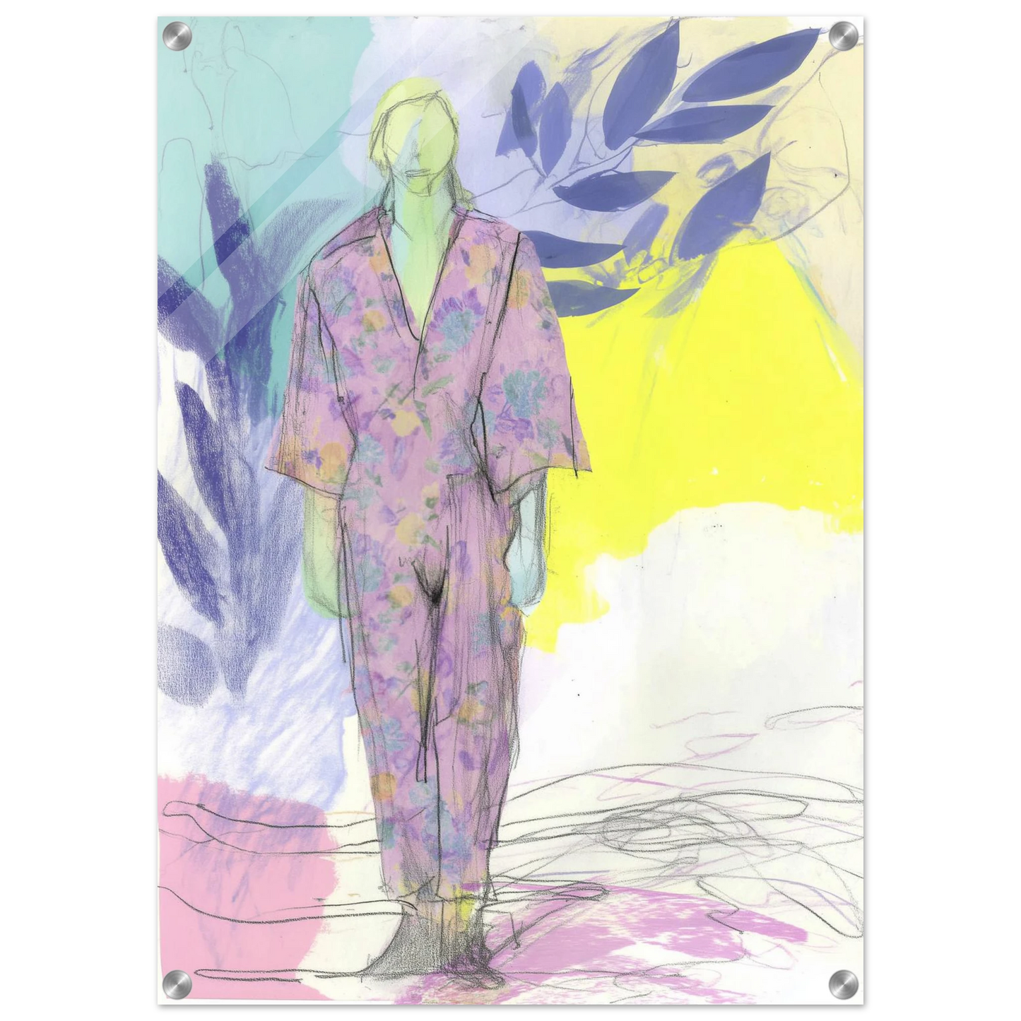 Kimono Fleuri sous les Feuilles — tableau plexiglas — vue 4 — art mural STNCL