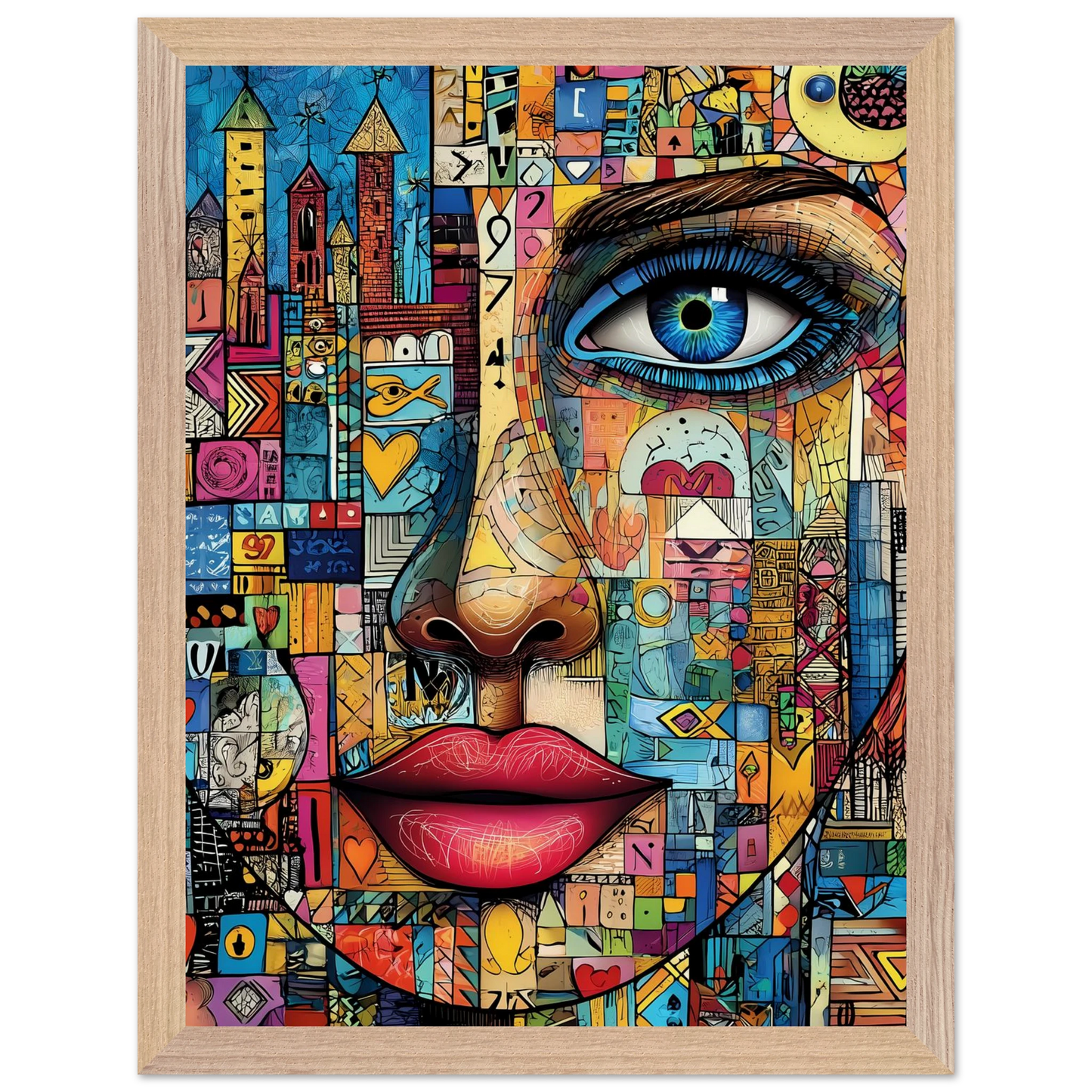 Visage Mosaïque — tableau encadré bois — vue 12 — art mural STNCL