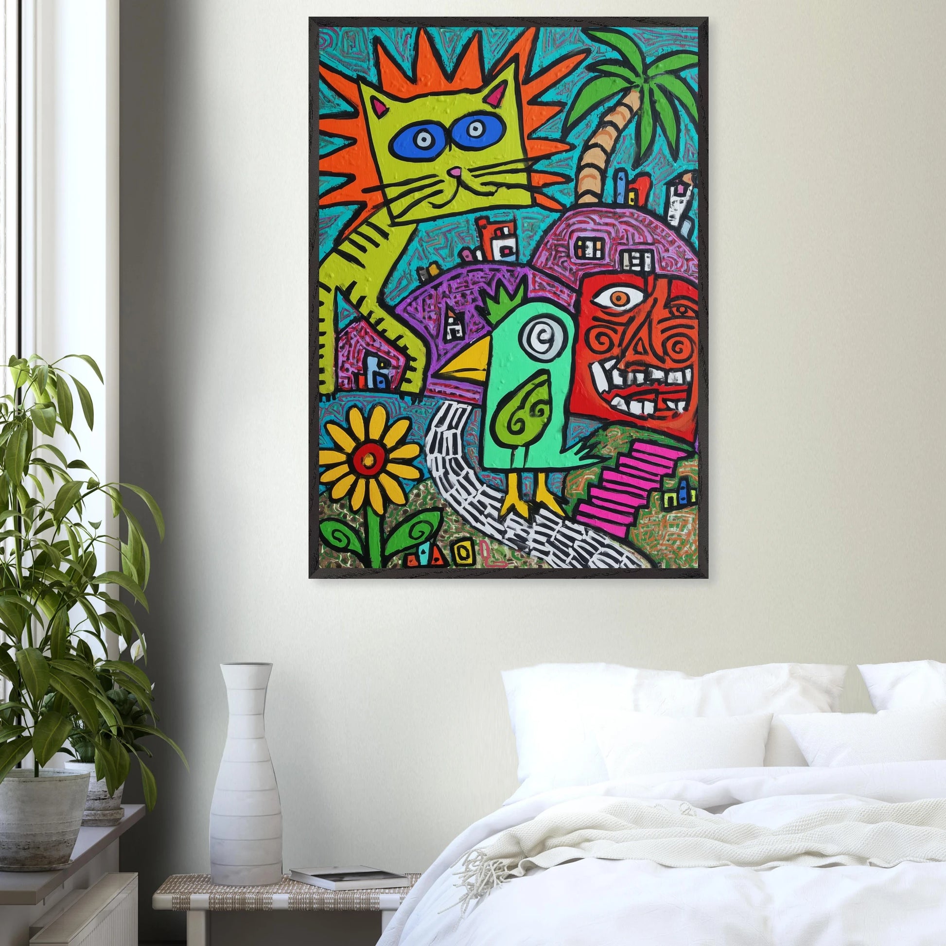 La Fête du Chat Solaire — tableau encadré bois — vue 17 — art mural STNCL