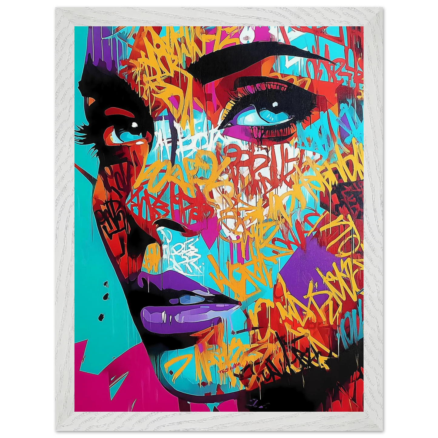 Lettres sur le Visage — tableau encadré bois — vue 9 — art mural STNCL