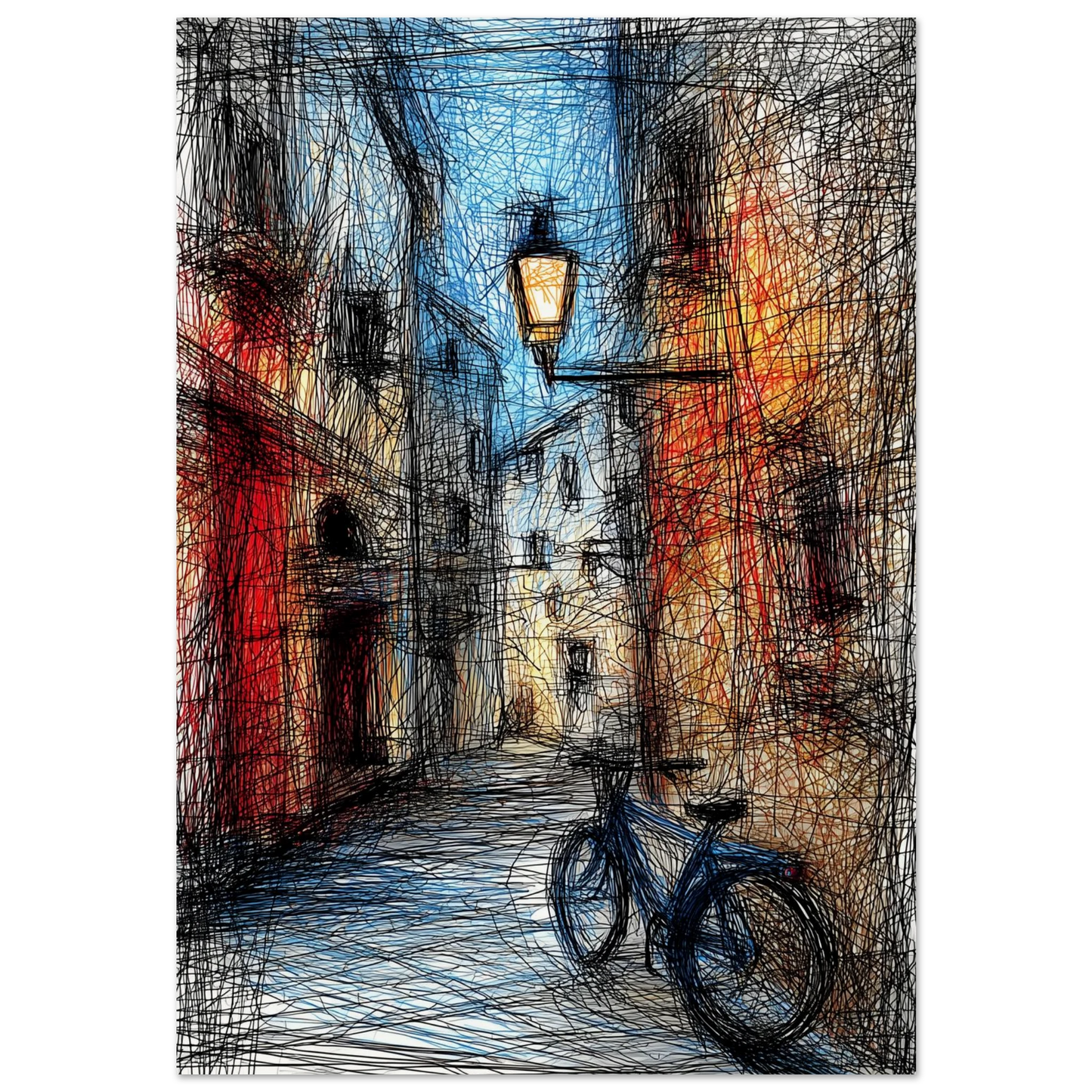 Ruelle au Lampadaire Ancien — affiche d'art — art mural STNCL