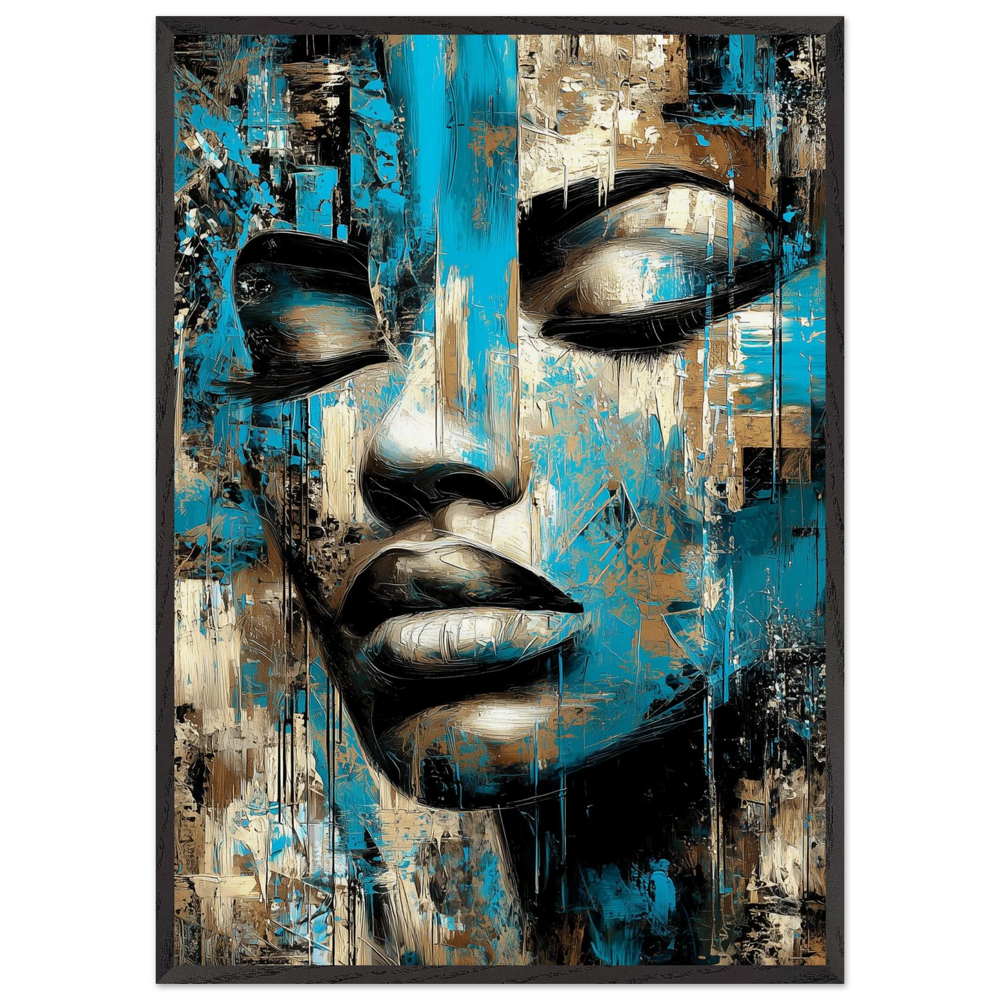 Larmes de Cyan sur Peau de Bronze — tableau encadré bois — art mural STNCL
