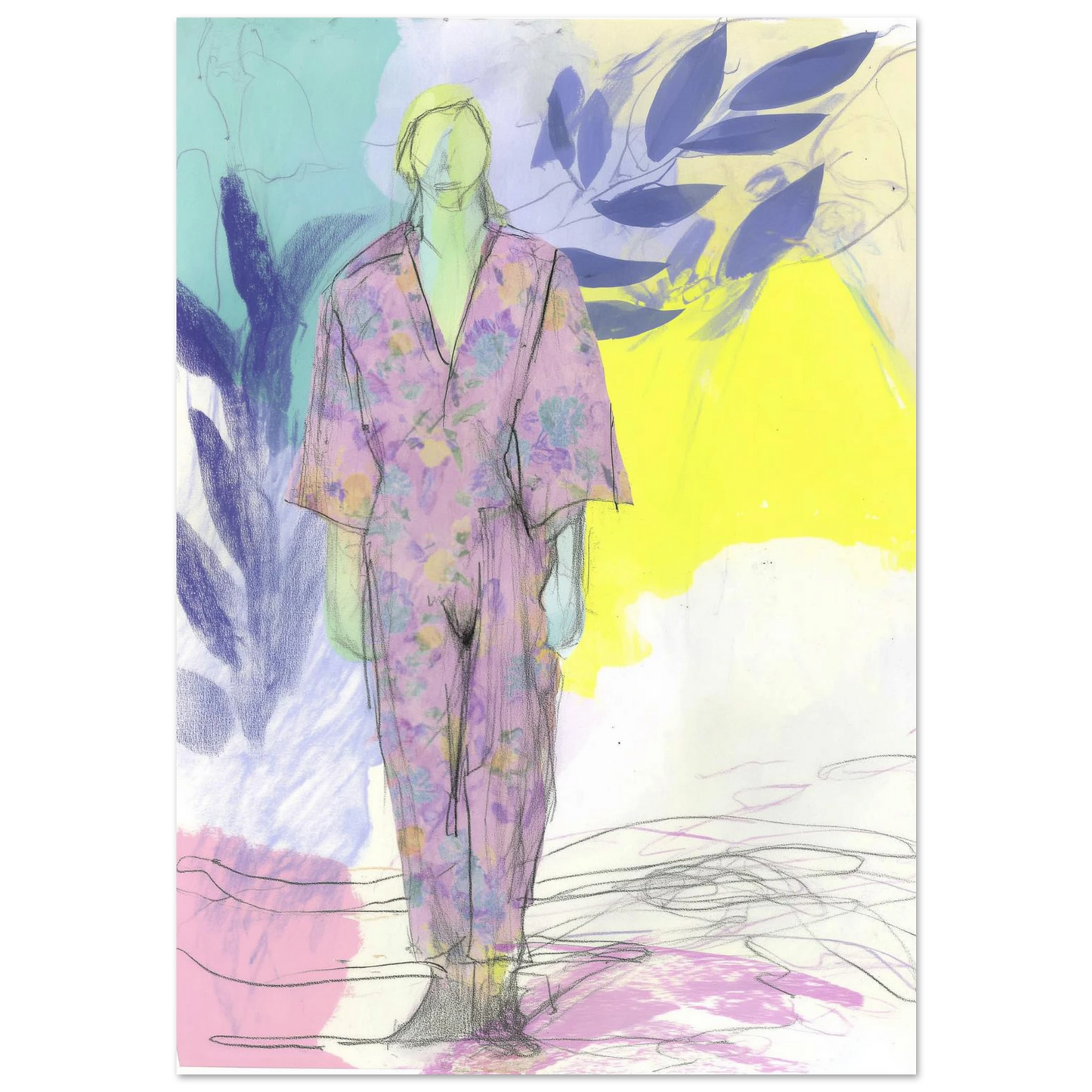 Kimono Fleuri sous les Feuilles — tableau aluminium — art mural STNCL