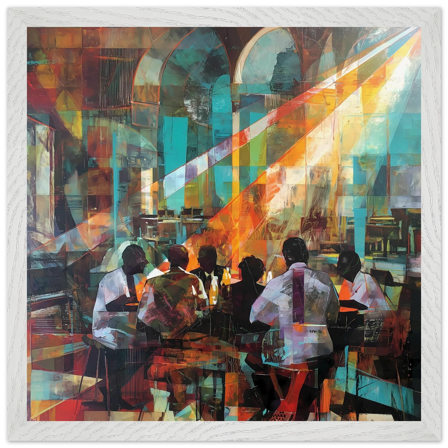 Rencontre au Café — tableau encadre bois — vue 9 — art mural STNCL