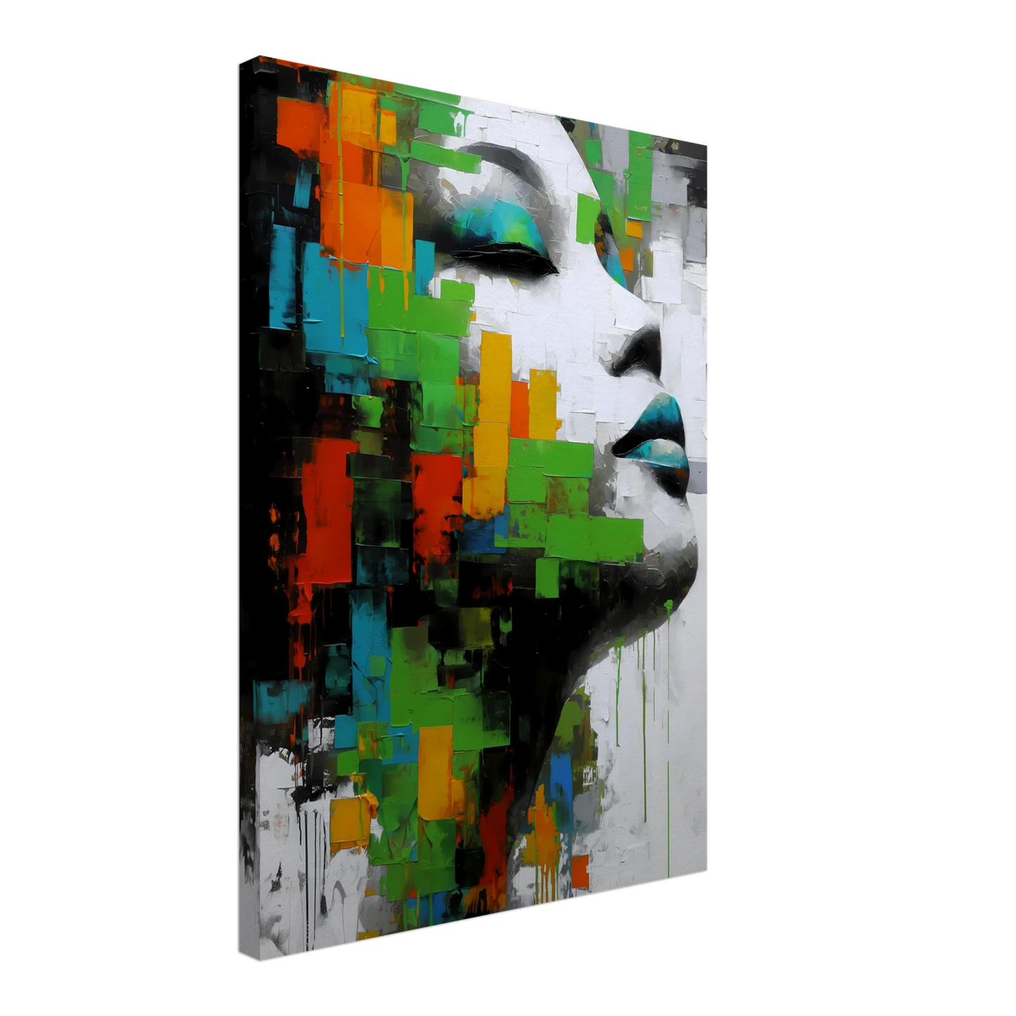 Visage en Éclats Verts — tableau sur toile — vue 3 — art mural STNCL