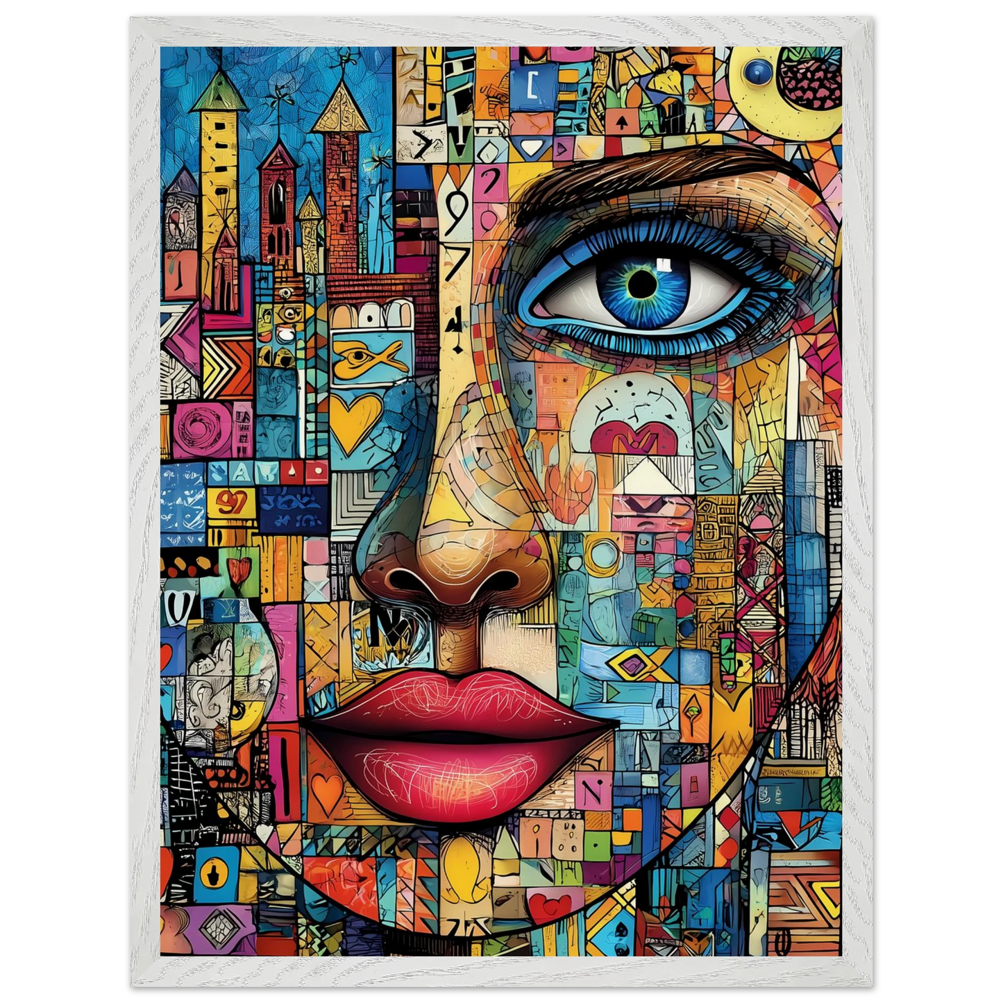 Visage Mosaïque — tableau encadré bois — vue 8 — art mural STNCL