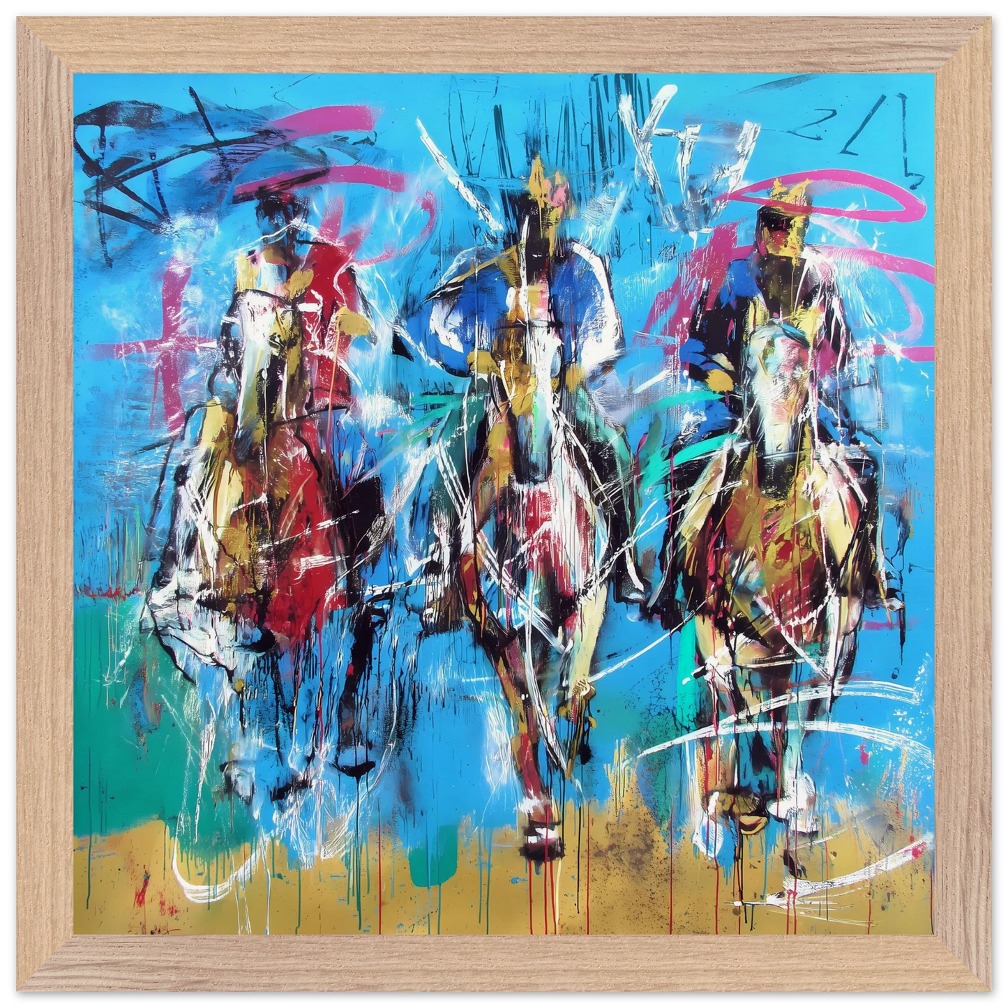 Trois Cavaliers — tableau encadré bois — vue 7 — art mural STNCL