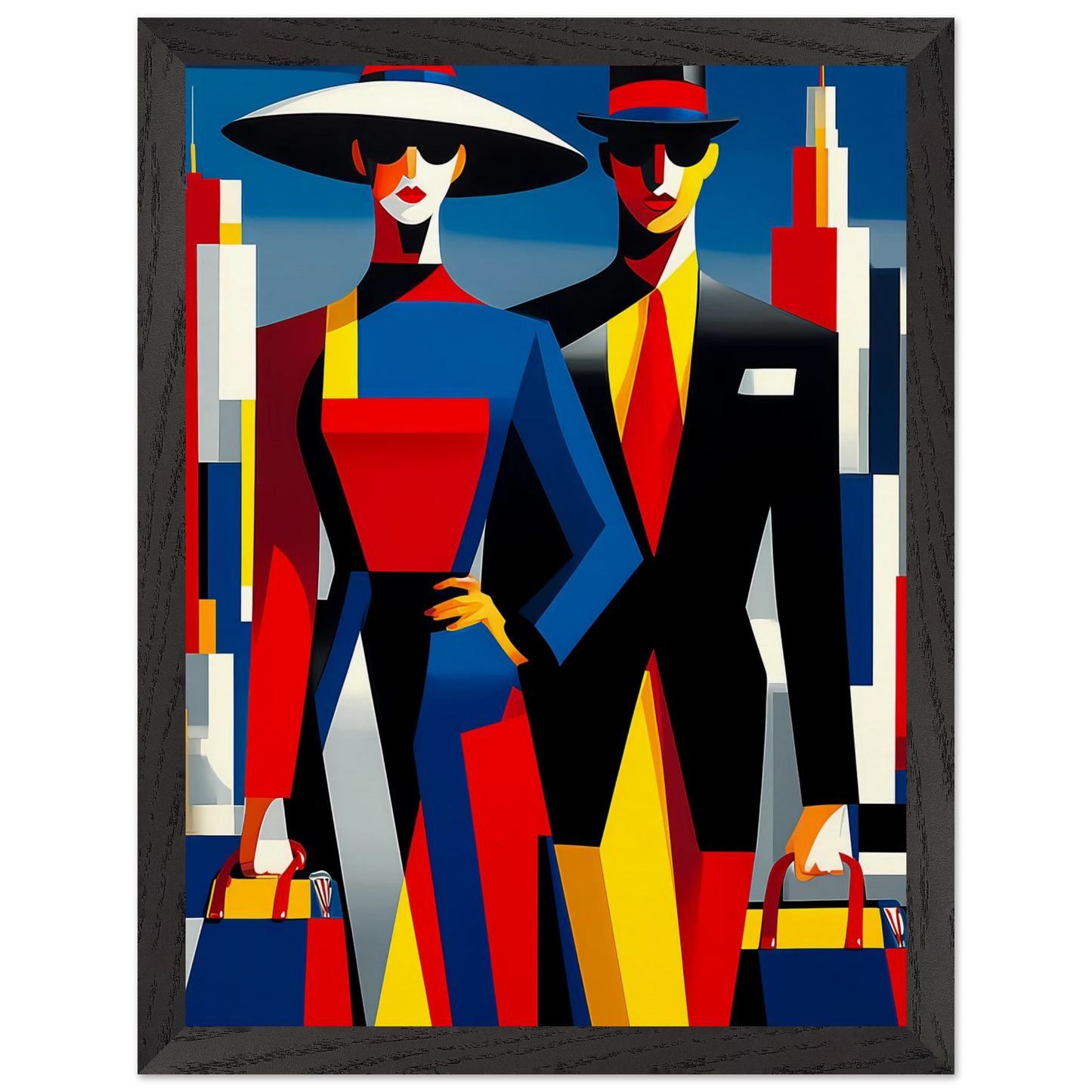 Le Couple en Ville — tableau encadré bois — vue 4 — art mural STNCL