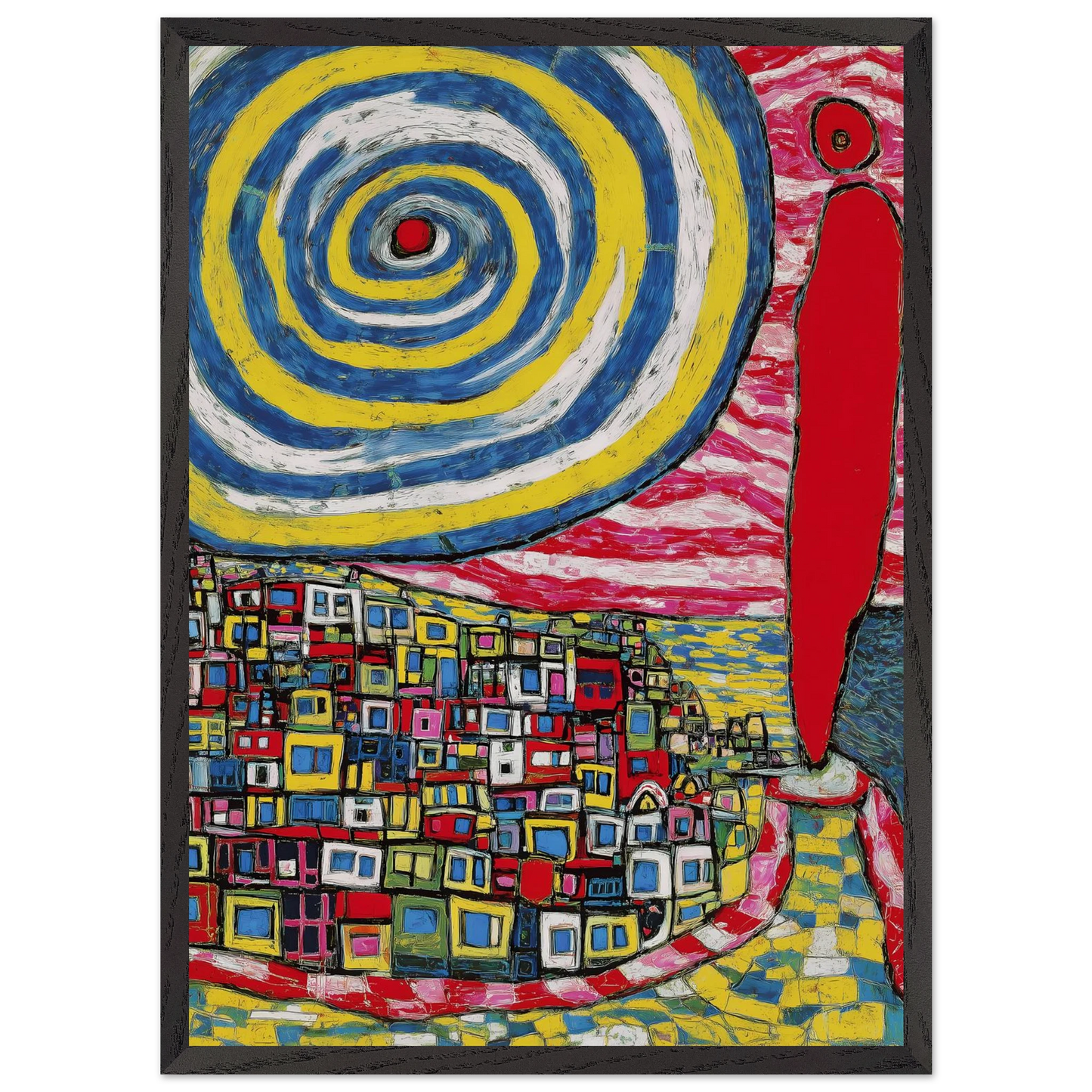 La Spirale et les Maisons — tableau encadré bois — vue 10 — art mural STNCL