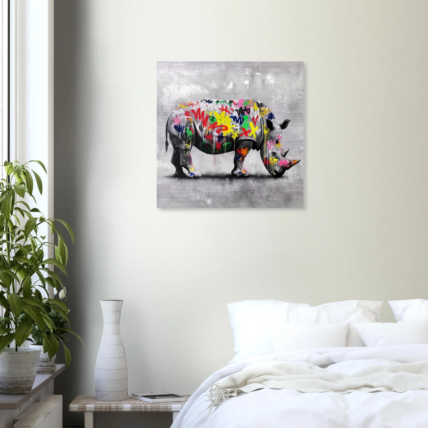 Rhinocéros Bombé — tableau aluminium — vue 6 — art mural STNCL