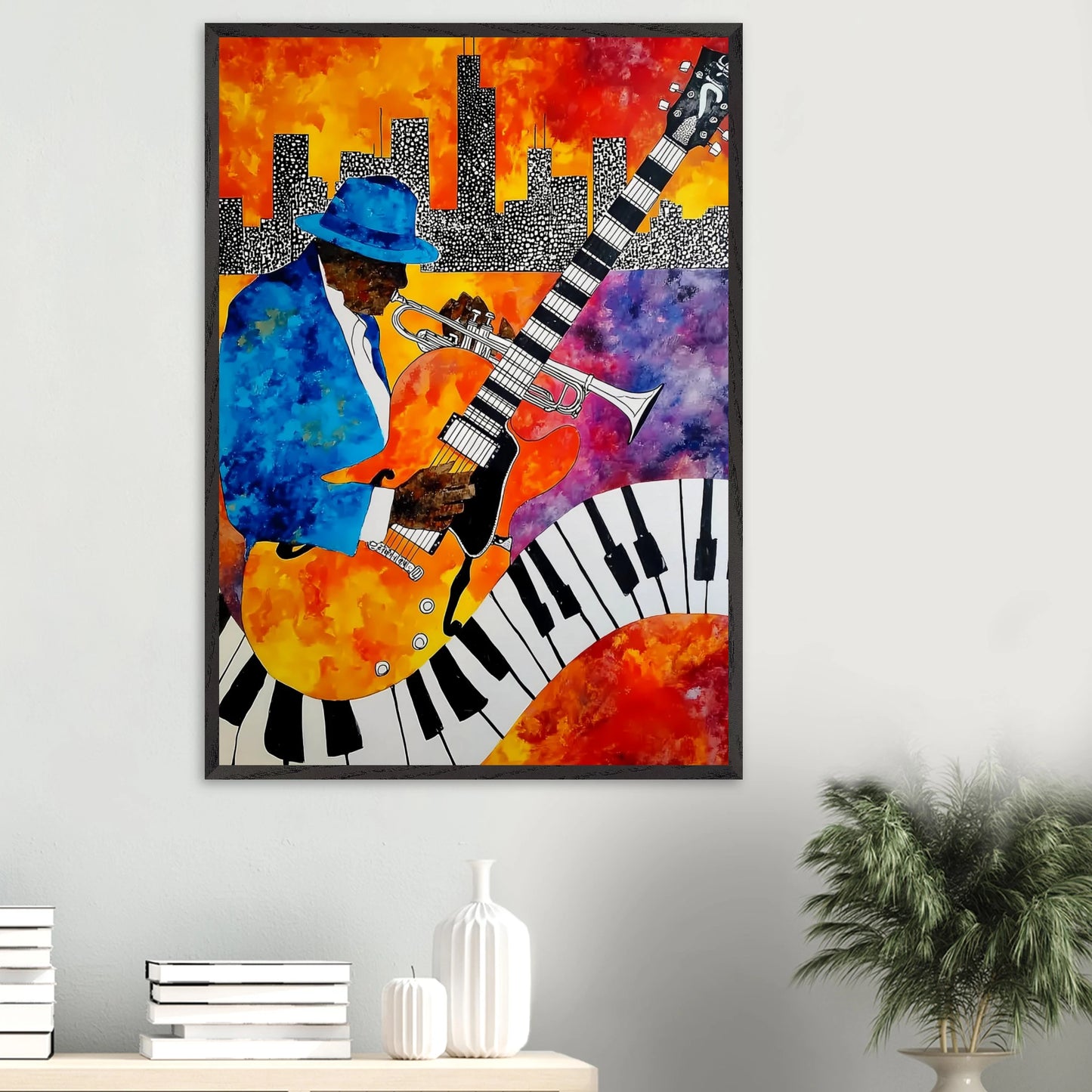 Blues en Ville — tableau encadre bois — vue 16 — art mural STNCL