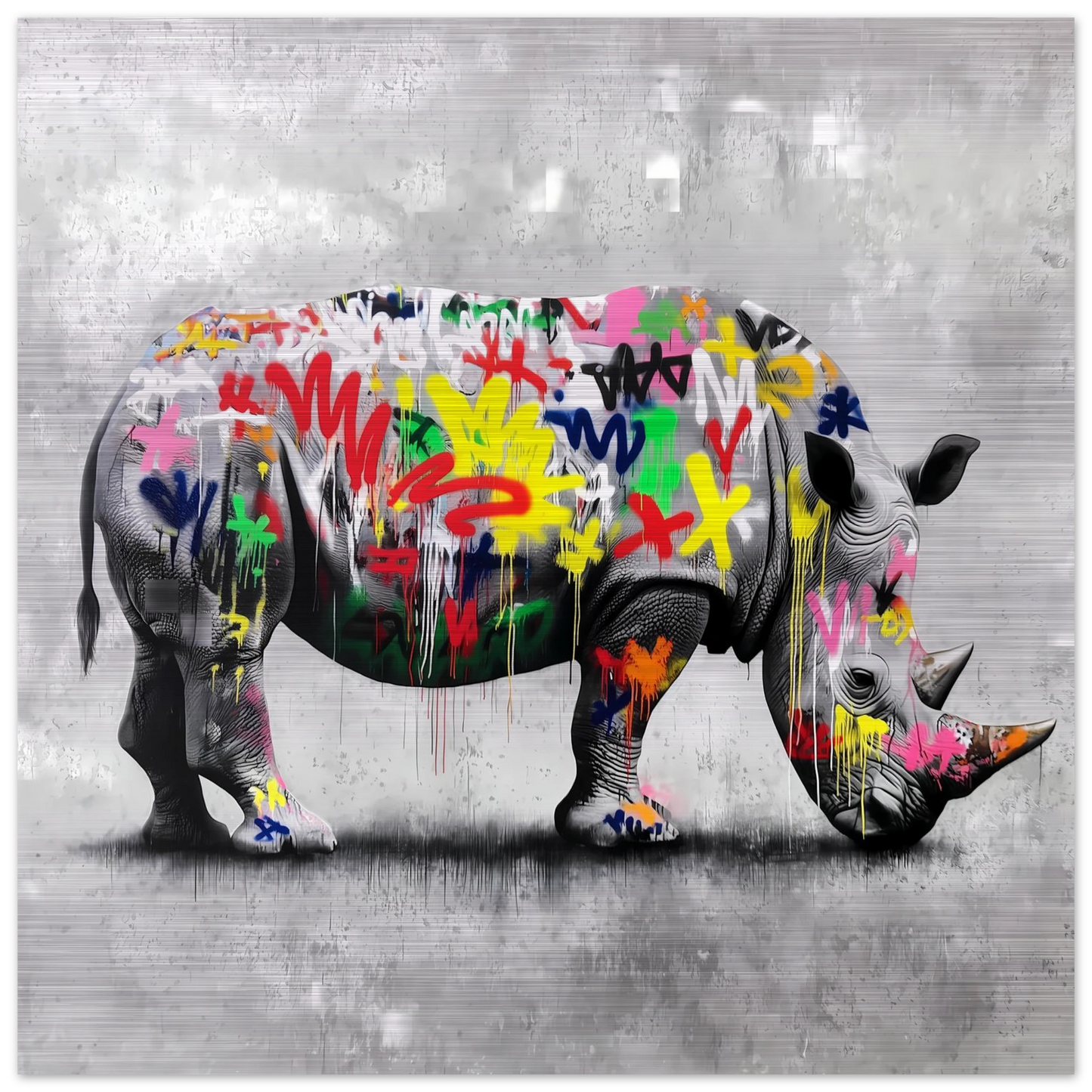 Rhinocéros Bombé — tableau aluminium — vue 3 — art mural STNCL