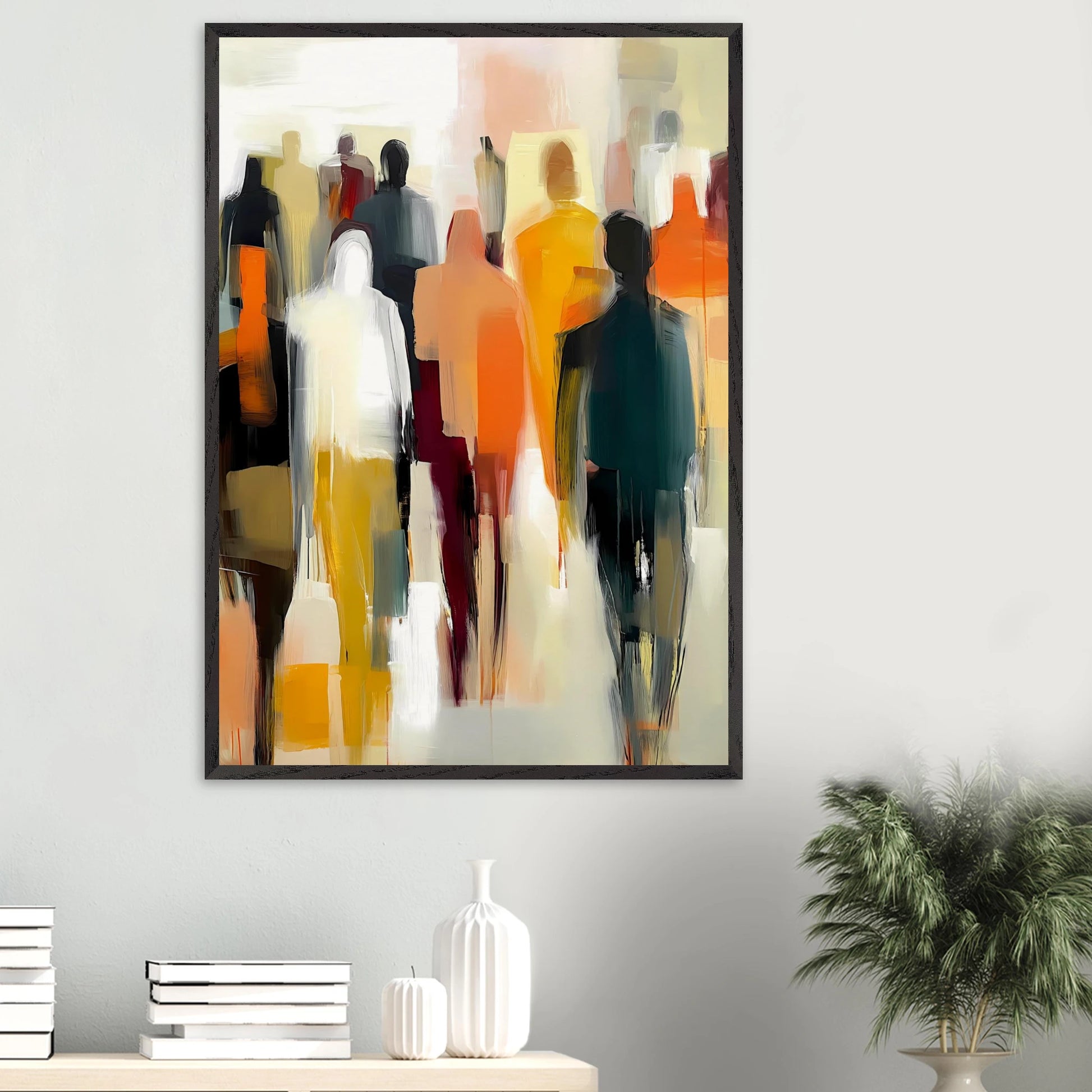 Foule Silencieuse — tableau encadré bois — vue 16 — art mural STNCL