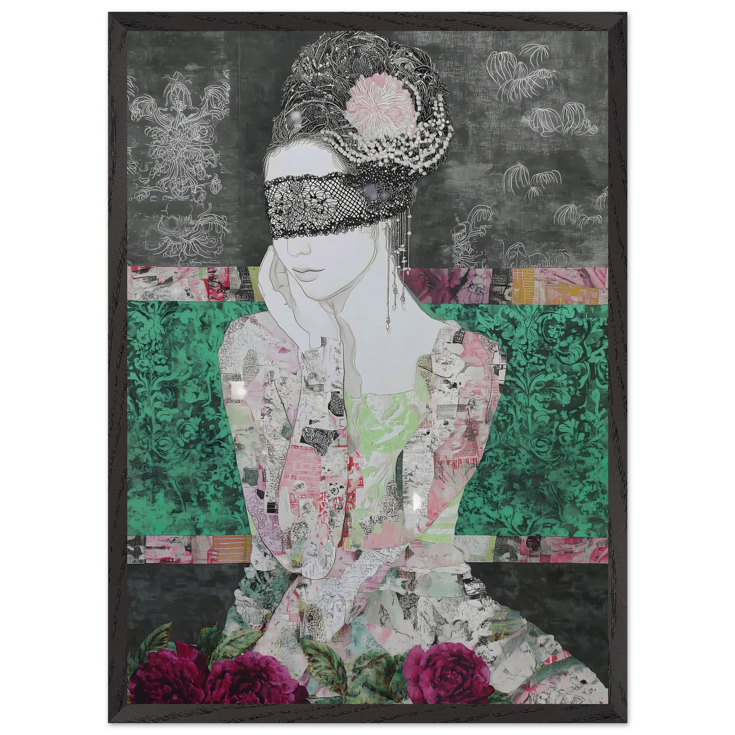 Dame de Dentelle — tableau encadré bois — vue 10 — art mural STNCL