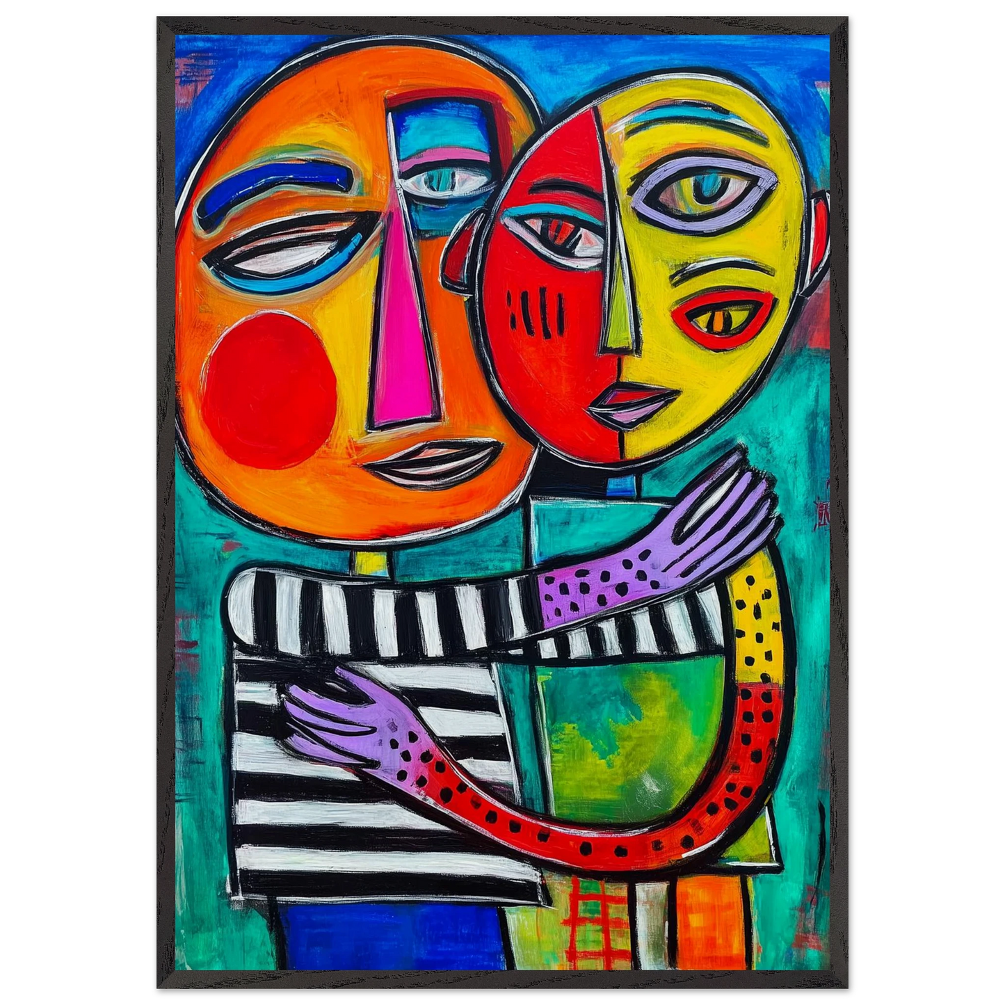 Deux Visages Enlacés — tableau encadré bois — art mural STNCL