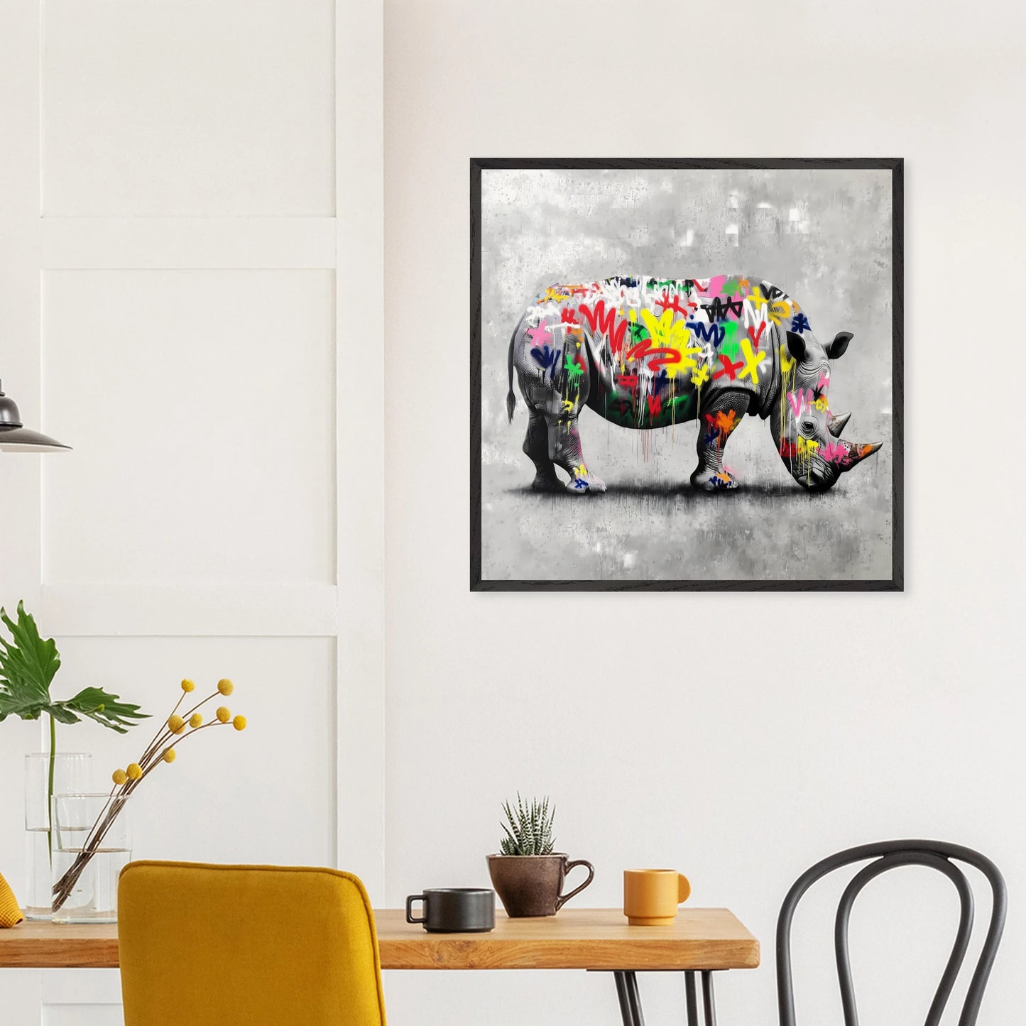 Rhinocéros Bombé — tableau encadré bois — vue 15 — art mural STNCL