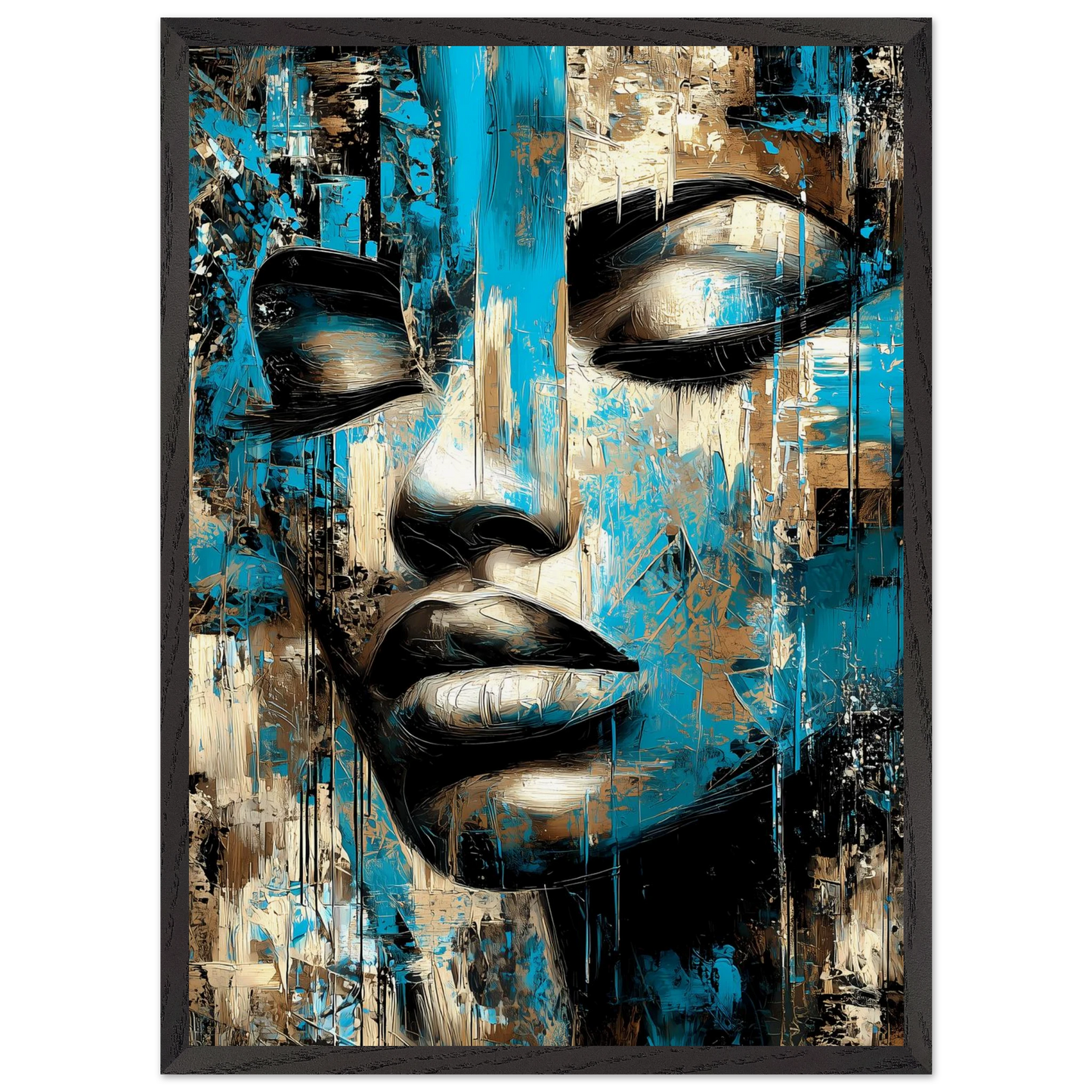 Bleu et Or — tableau encadré bois — vue 10 — art mural STNCL