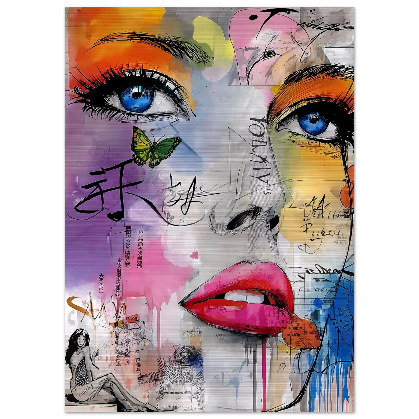 Papillon et Idéogrammes — tableau aluminium — vue 4 — art mural STNCL