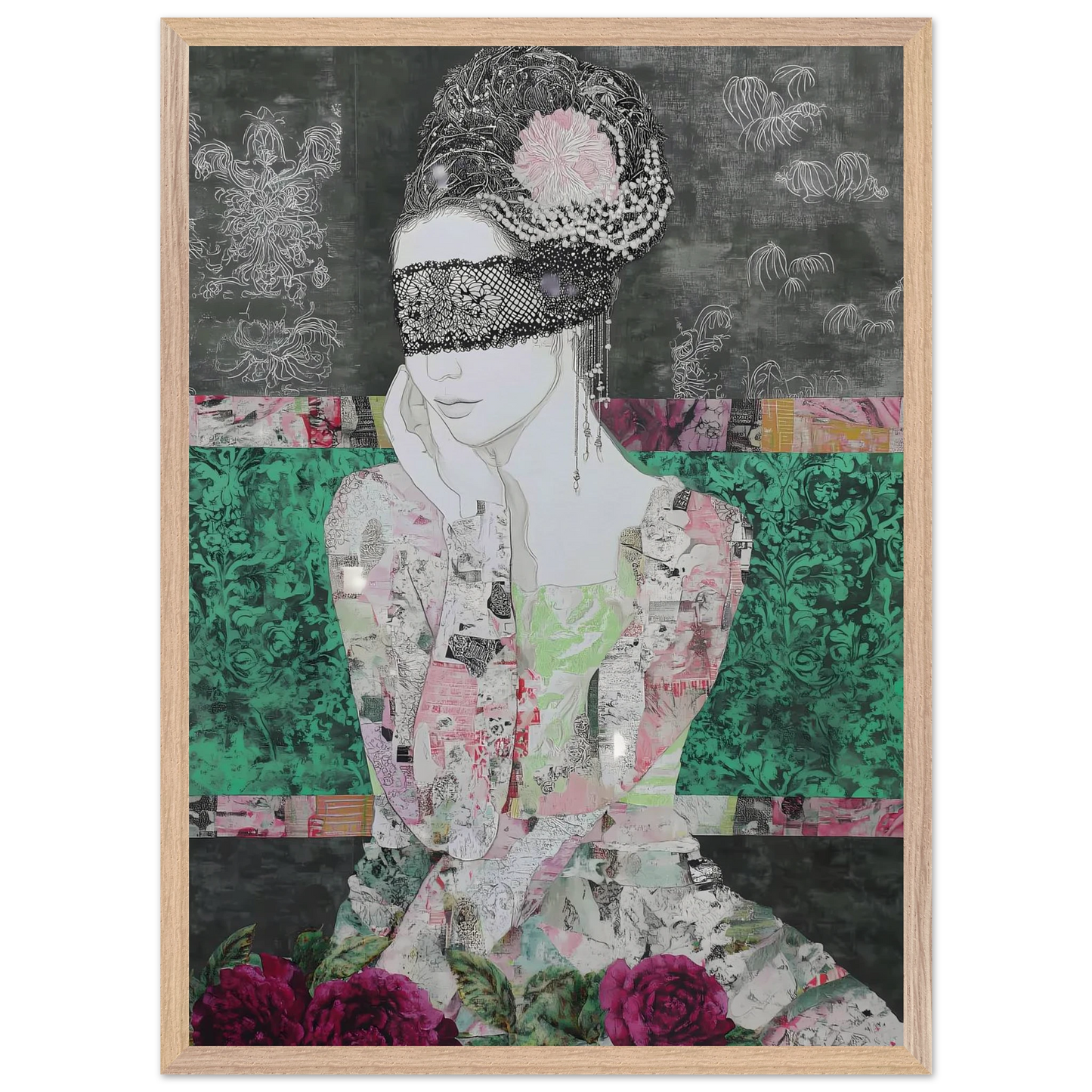 Dame de Dentelle — tableau encadré bois — vue 13 — art mural STNCL