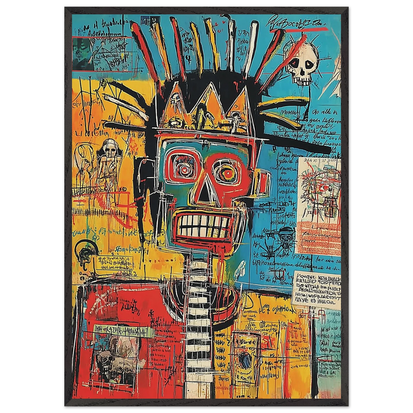 Visage Couronné en Feu — tableau encadré bois — art mural STNCL