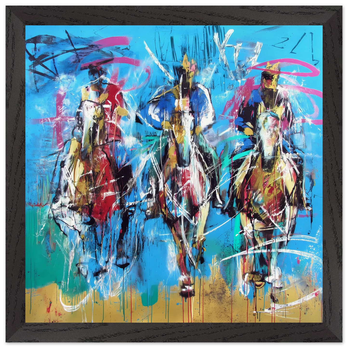 Trois Cavaliers — tableau encadré bois — vue 2 — art mural STNCL