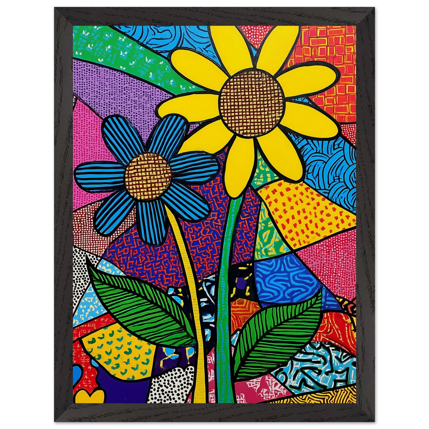 Deux Fleurs en Fête — tableau encadre bois — vue 4 — art mural STNCL