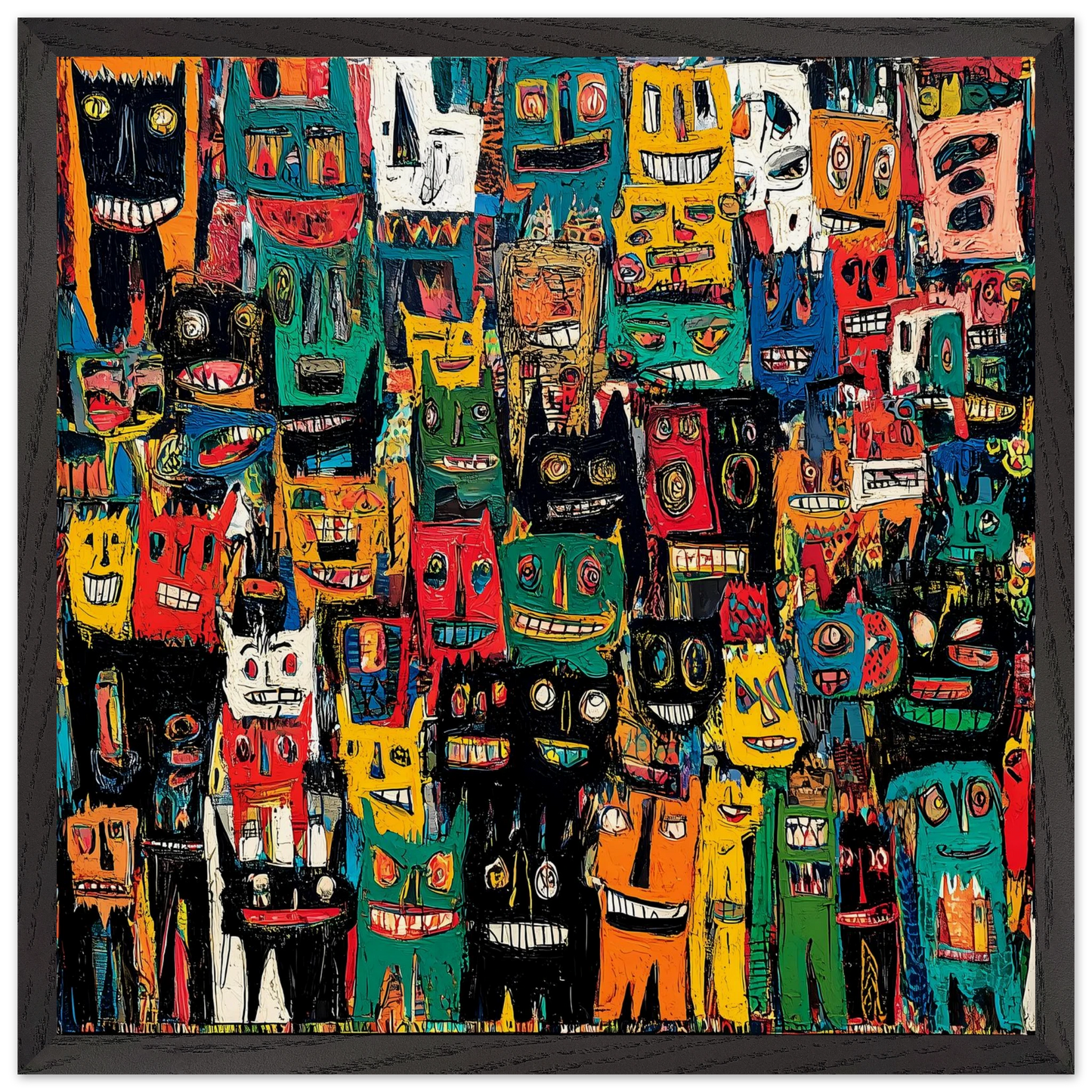 Assemblée de Masques — tableau encadré bois — vue 8 — art mural STNCL